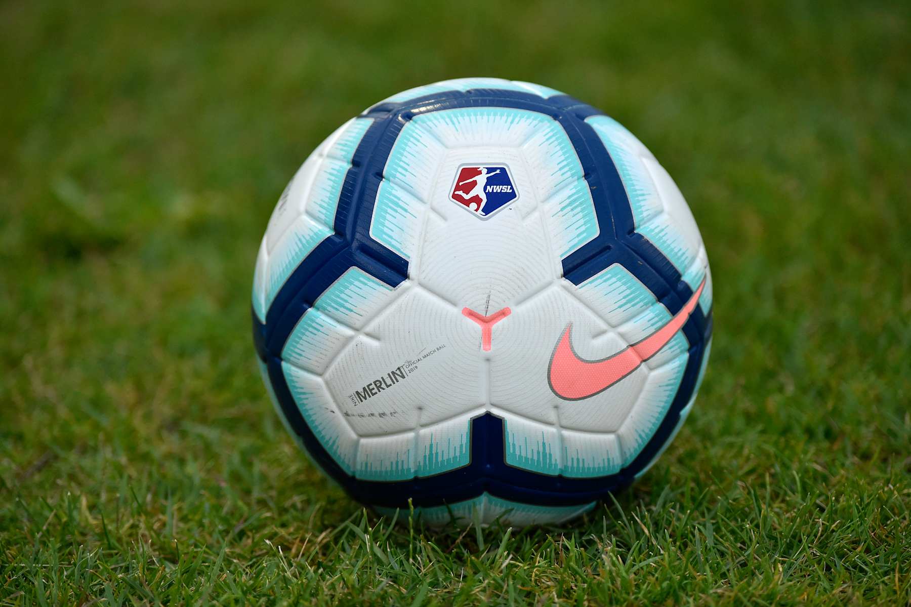 BOYDS, MD - JUNE 29: A Nike Merlin official NWSL match soccer ball sits on the grass field during the National Womens Soccer League (NWSL) game between the North Carolina Courage and Washington Spirit June 29, 2019 at Maureen Hendricks Field at Maryland SoccerPlex in Boyds, MD. (Photo by Randy Litzinger/Icon Sportswire via Getty Images)