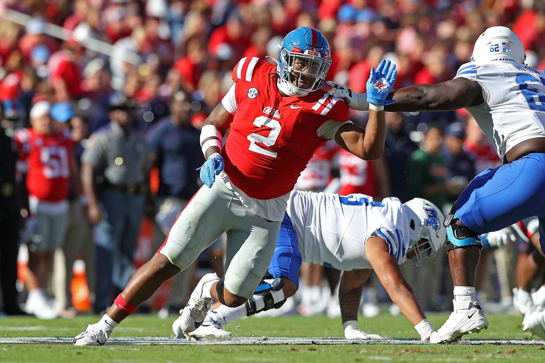 OXFORD, MISSISSIPPI - SEPTEMBER 07: Walter Nolen #2 of the Mississippi Rebels during the game against the Middle Tennessee Blue Raiders at Vaught-Hemingway Stadium on September 07, 2024 in Oxford, Mississippi. (Photo by Justin Ford/Getty Images)