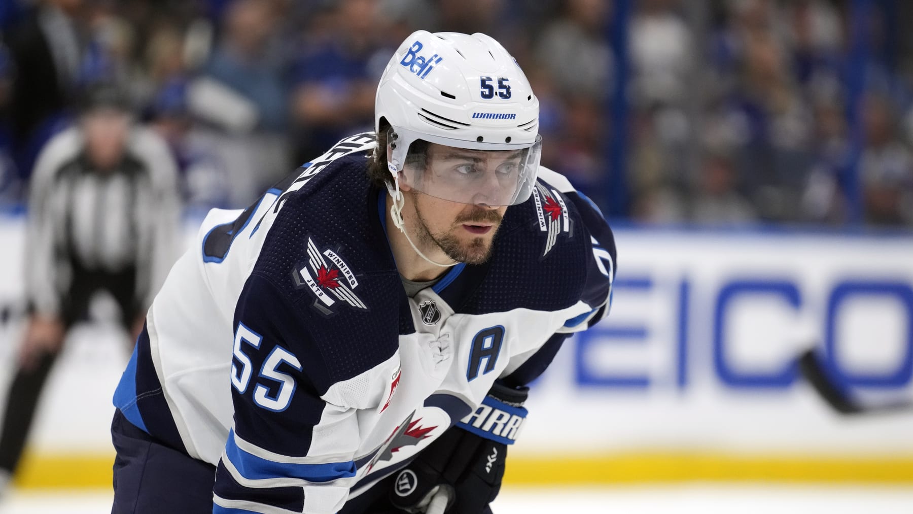 Winnipeg Jets center Mark Scheifele against the Tampa Bay Lightning during the third period of an NHL hockey game Sunday, March 12, 2023, in Tampa, Fla. (AP Photo/Chris O'Meara)