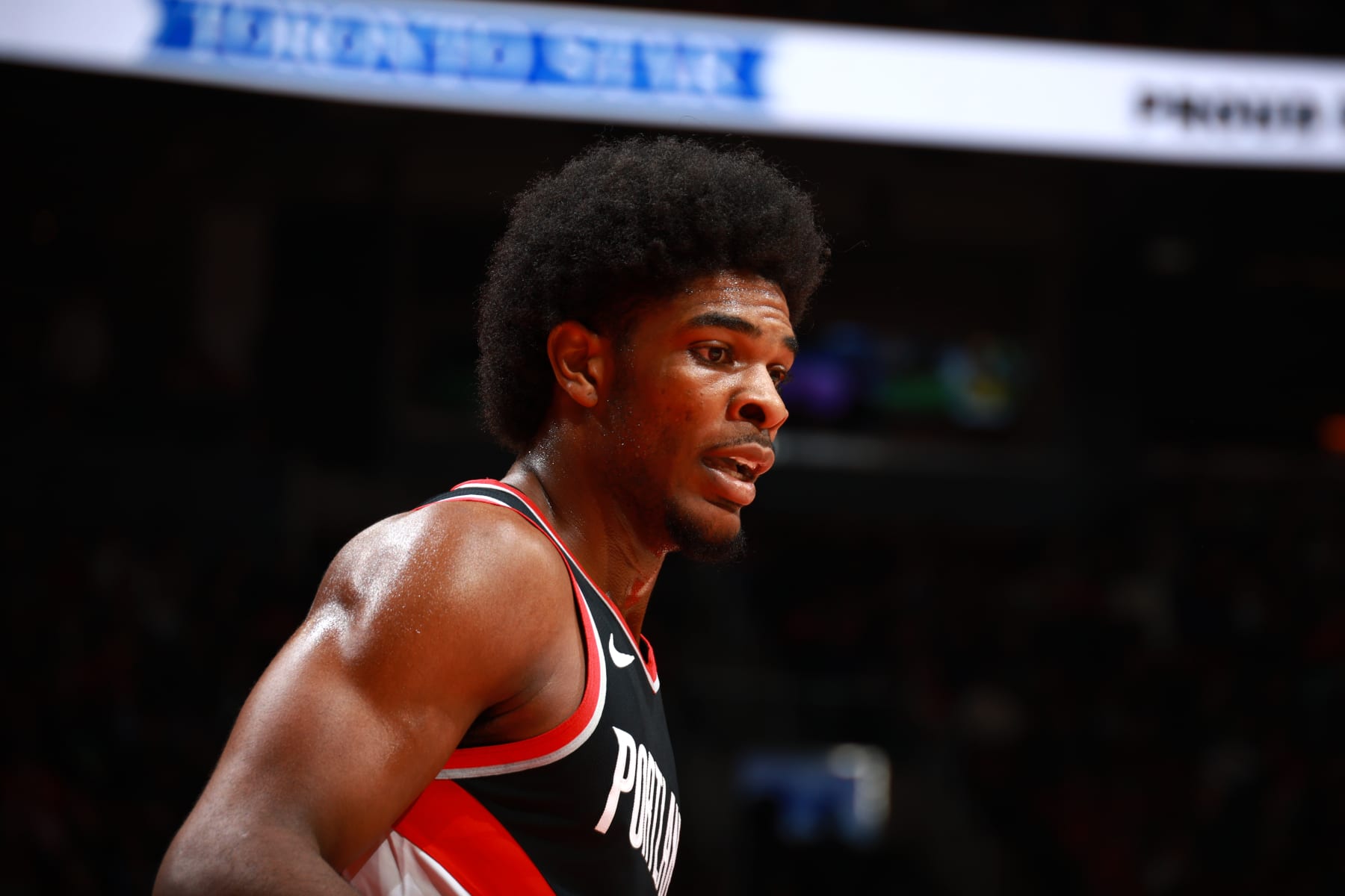TORONTO, CANADA - OCTOBER 30: Scoot Henderson #00 of the Portland Trail Blazers looks on during the game against the Toronto Raptors on October 23, 2023 at the Scotiabank Arena in Toronto, Ontario, Canada. NOTE TO USER: User expressly acknowledges and agrees that, by downloading and or using this Photograph, user is consenting to the terms and conditions of the Getty Images License Agreement. Mandatory Copyright Notice: Copyright 2023 NBAE (Photo by Vaughn Ridley/NBAE via Getty Images) TORONTO, CANADA - OCTOBER 30: Scoot Henderson #00 of the Portland Trail Blazers looks on during the game against the Toronto Raptors on October 23, 2023 at the Scotiabank Arena in Toronto, Ontario, Canada. NOTE TO USER: User expressly acknowledges and agrees that, by downloading and or using this Photograph, user is consenting to the terms and conditions of the Getty Images License Agreement. Mandatory Copyright Notice: Copyright 2023 NBAE (Photo by Vaughn Ridley/NBAE via Getty Images)