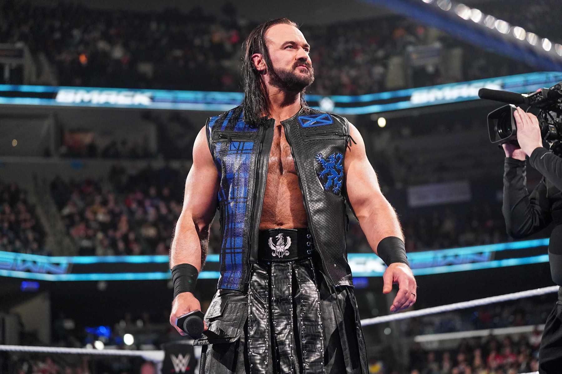 MEMPHIS, TENNESSEE - FEBRUARY 7: Drew McIntyre enters the ring during SmackDown at FedExForum on February 7, 2025 in Memphis, Tennessee. (Photo by Heather McLaughlin/WWE via Getty Images)
