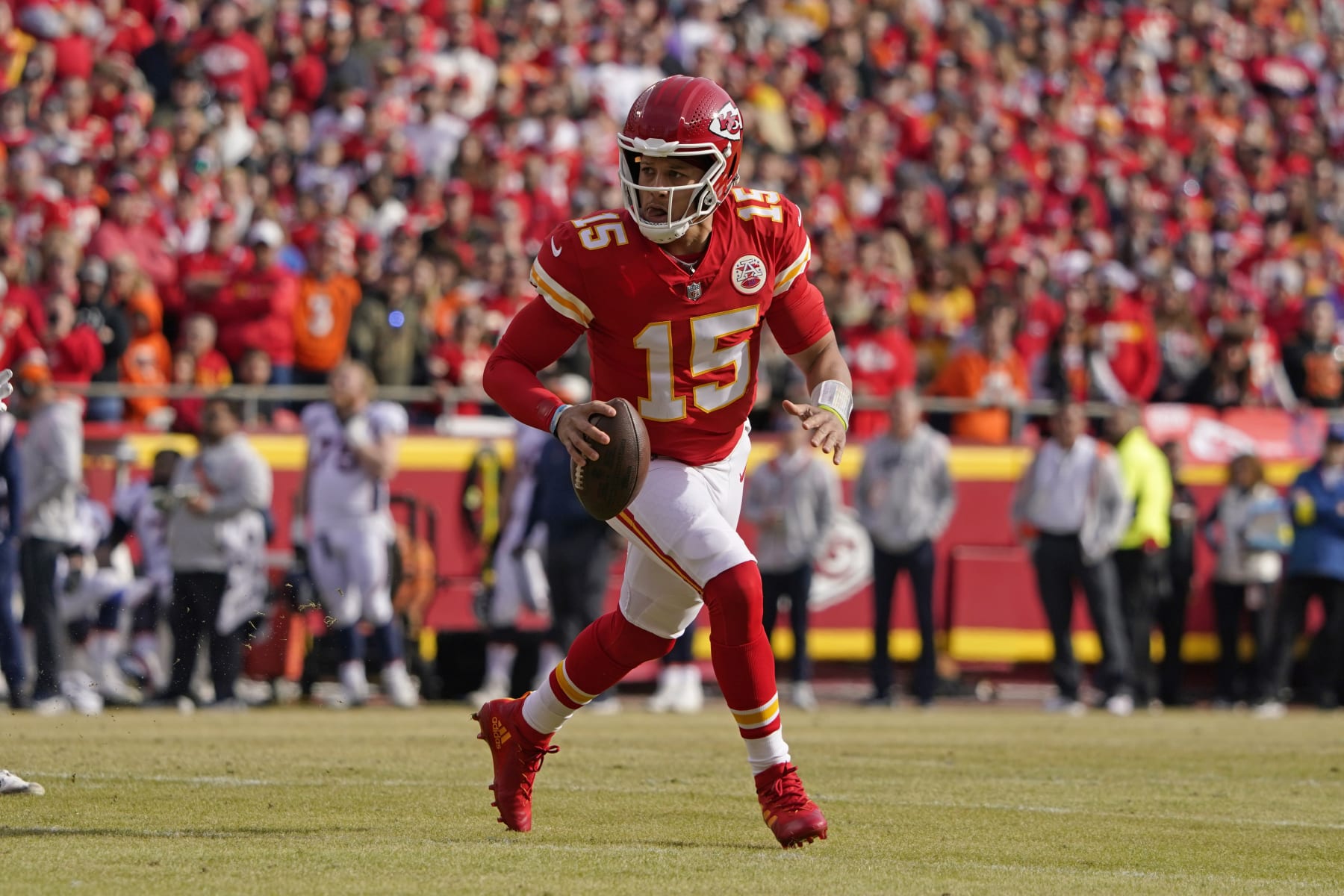 Kansas City Chiefs quarterback Patrick Mahomes looks to pass against the Denver Broncos during an NFL football game Sunday, Jan. 1, 2023, in Kansas City, Mo. (AP Photo/Ed Zurga)