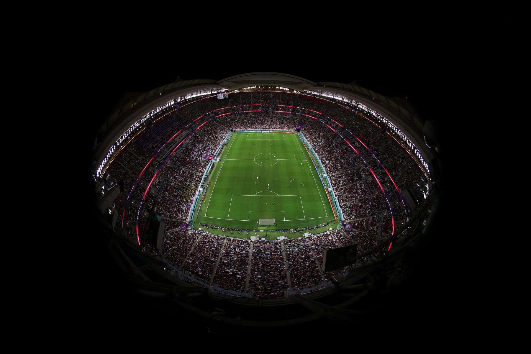AL KHOR, QATAR - DECEMBER 04: A general view of the match taken from the roof during the FIFA World Cup Qatar 2022 Round of 16 match between England and Senegal at Al Bayt Stadium on December 04, 2022 in Al Khor, Qatar. (Photo by Richard Heathcote/Getty Images)