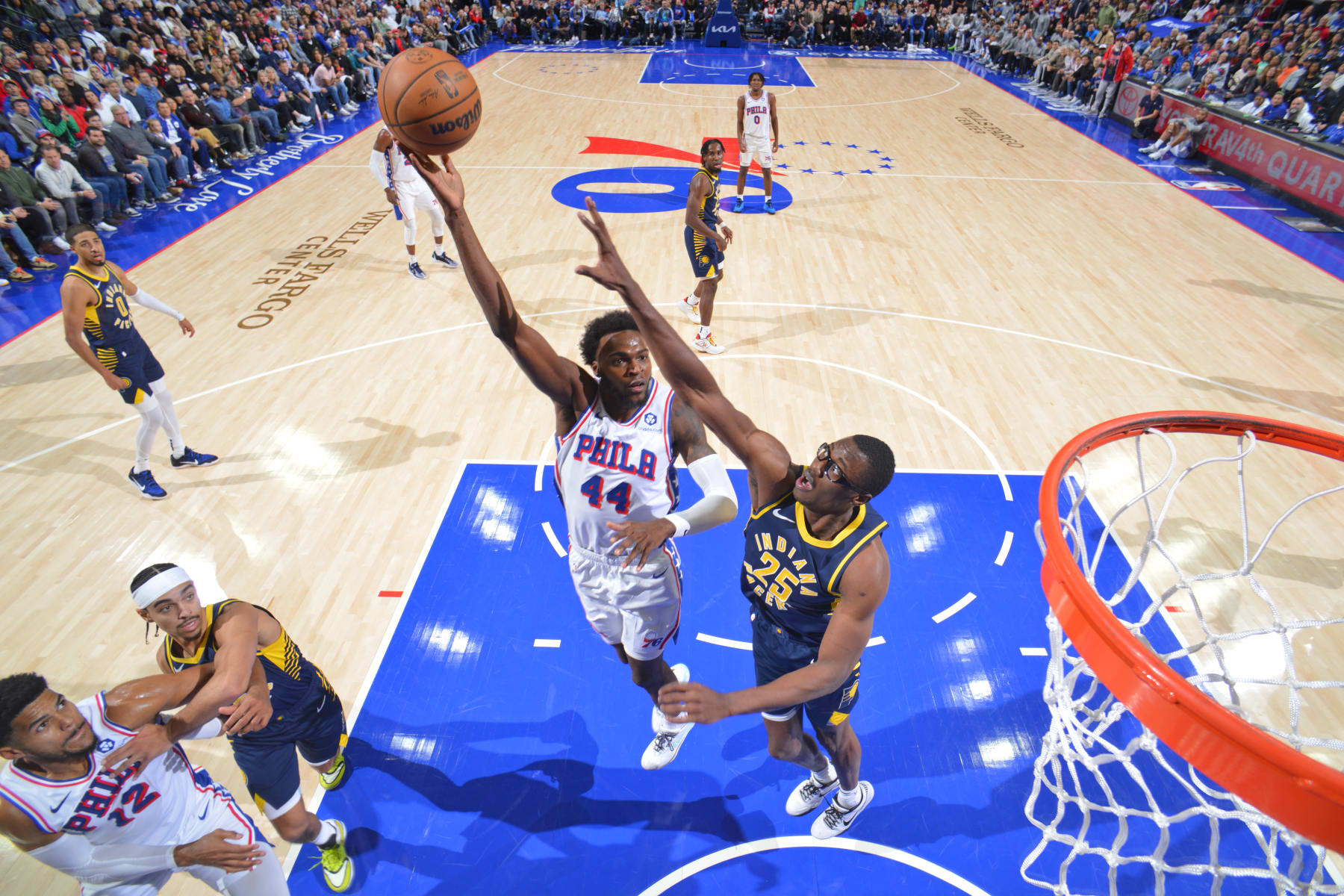 PHILADELPHIA, PA - NOVEMBER 12:  Paul Reed #44 of the Philadelphia 76ers drives to the basket during the game against the Indiana Pacers on November 12, 2023 at the Wells Fargo Center in Philadelphia, Pennsylvania NOTE TO USER: User expressly acknowledges and agrees that, by downloading and/or using this Photograph, user is consenting to the terms and conditions of the Getty Images License Agreement. Mandatory Copyright Notice: Copyright 2023 NBAE (Photo by Jesse D. Garrabrant/NBAE via Getty Images)