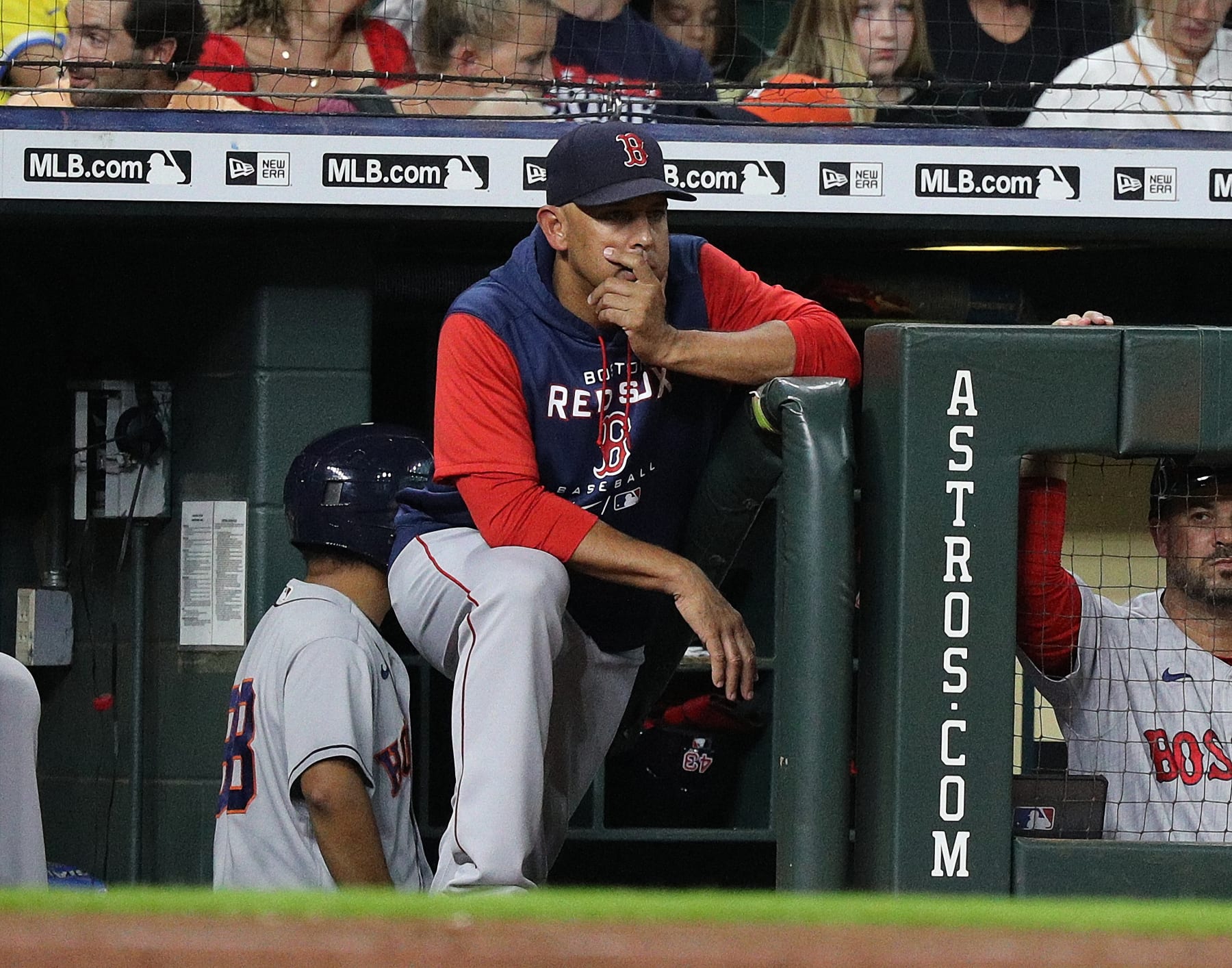 HOUSTON, TEXAS - AUGUST 01: Manager Alex Cora #13 of the Boston Red Sox looks on from the dugout against the Houston Astros at Minute Maid Park on August 01, 2022 in Houston, Texas. (Photo by Bob Levey/Getty Images) HOUSTON, TEXAS - AUGUST 01: Manager Alex Cora #13 of the Boston Red Sox looks on from the dugout against the Houston Astros at Minute Maid Park on August 01, 2022 in Houston, Texas. (Photo by Bob Levey/Getty Images)