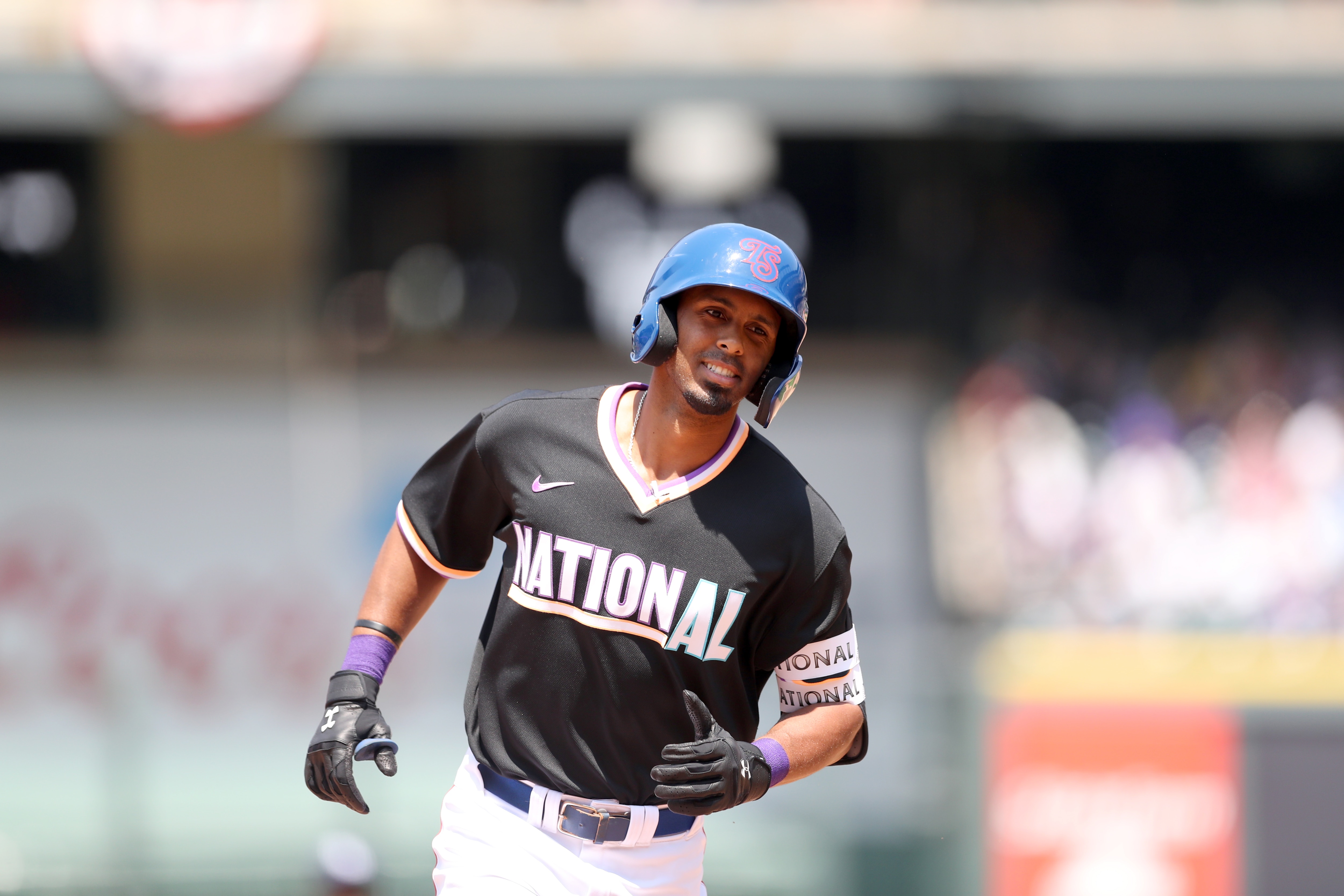 DENVER, CO - JULY 11:  Brennen Davis #21 of the National League Team rounds the bases after hitting a home run during the 2021 Sirius XM Futures Game at Coors Field on Sunday, July 11, 2021 in Denver, Colorado. (Photo by Rob Tringali/MLB Photos via Getty Images)
