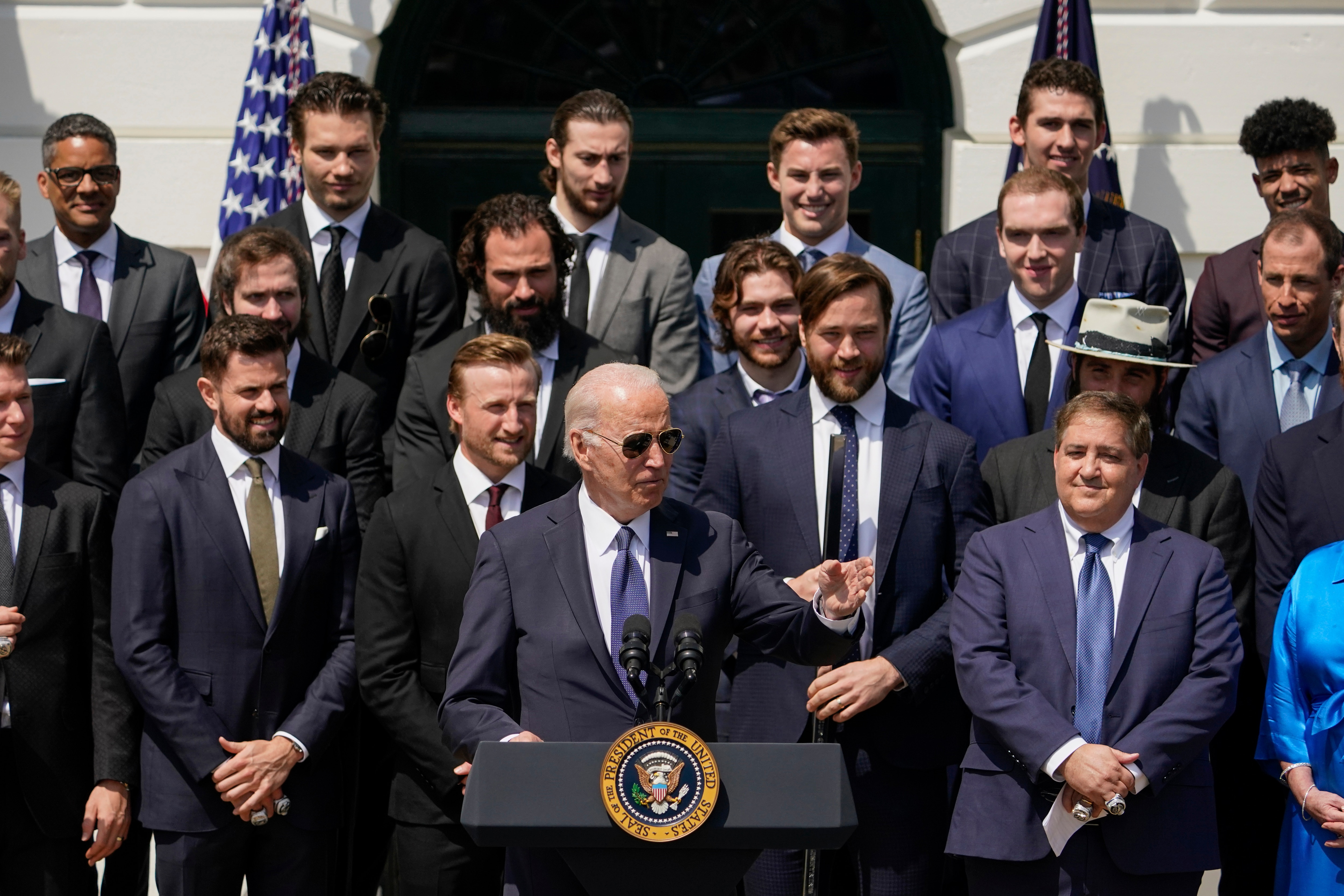 President Joe Biden speaks during an event to celebrate the Tampa Bay Lightning's 2020 and 2021 Stanley Cup championships at the White House, Monday, April 25, 2022, in Washington. (AP Photo/Andrew Harnik)