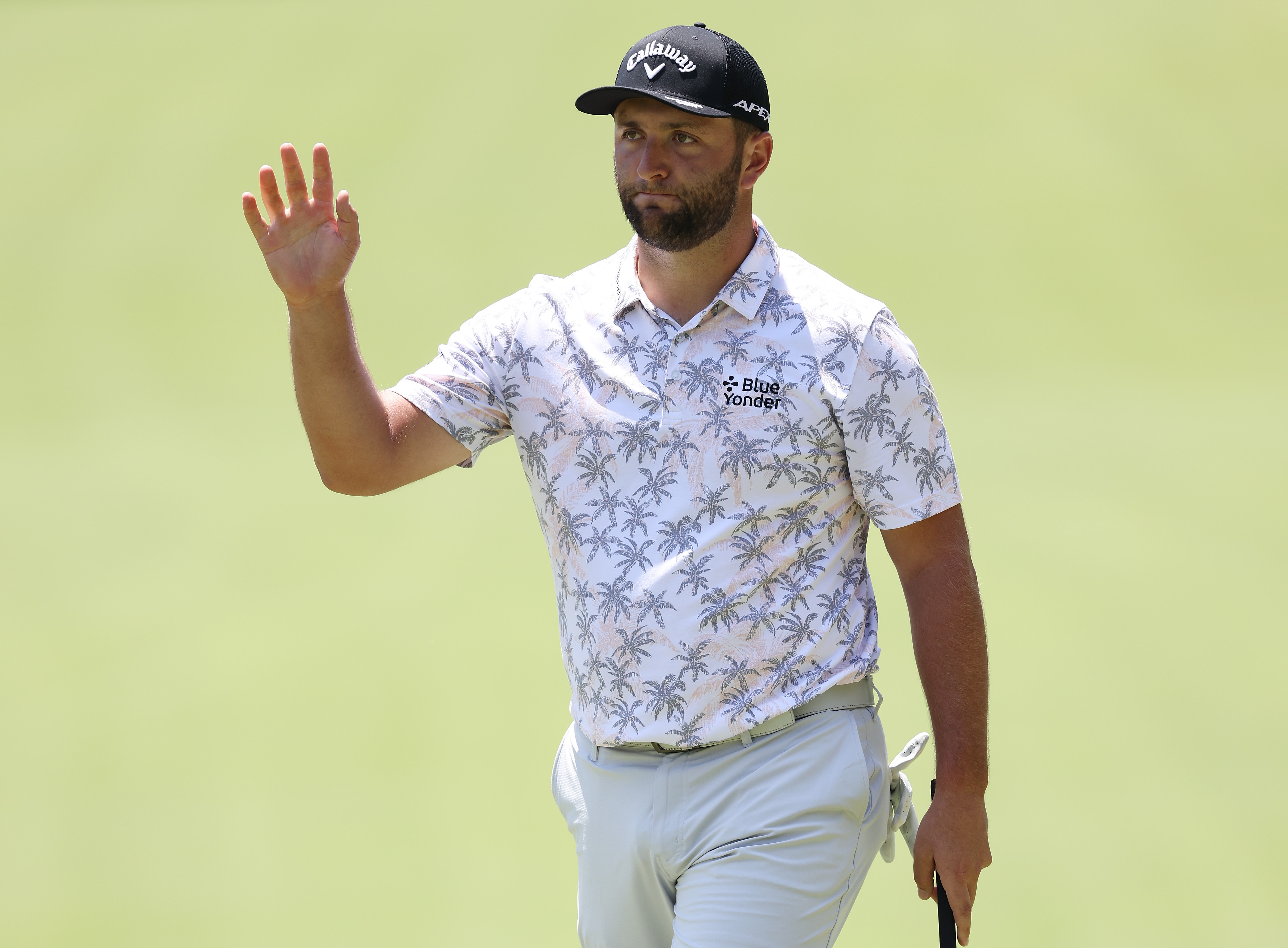 DUBLIN, OHIO - JUNE 05: Jon Rahm of Spain reacts to his putt on the second green during the third round of The Memorial Tournament at Muirfield Village Golf Club on June 05, 2021 in Dublin, Ohio. (Photo by Andy Lyons/Getty Images)