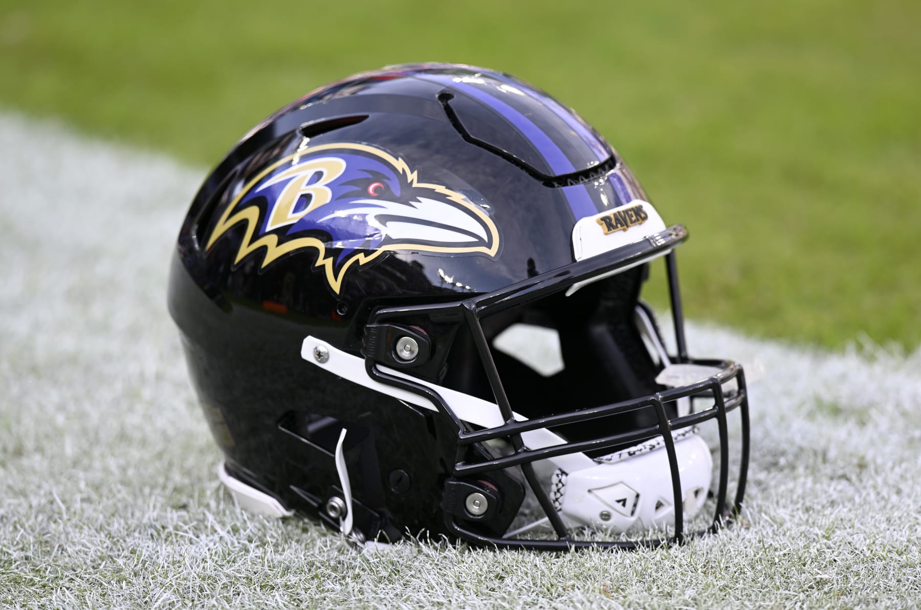 BALTIMORE, MARYLAND - DECEMBER 04: A view of a Baltimore Ravens helmet before the game against the Denver Broncos at M&T Bank Stadium on December 04, 2022 in Baltimore, Maryland. (Photo by G Fiume/Getty Images)