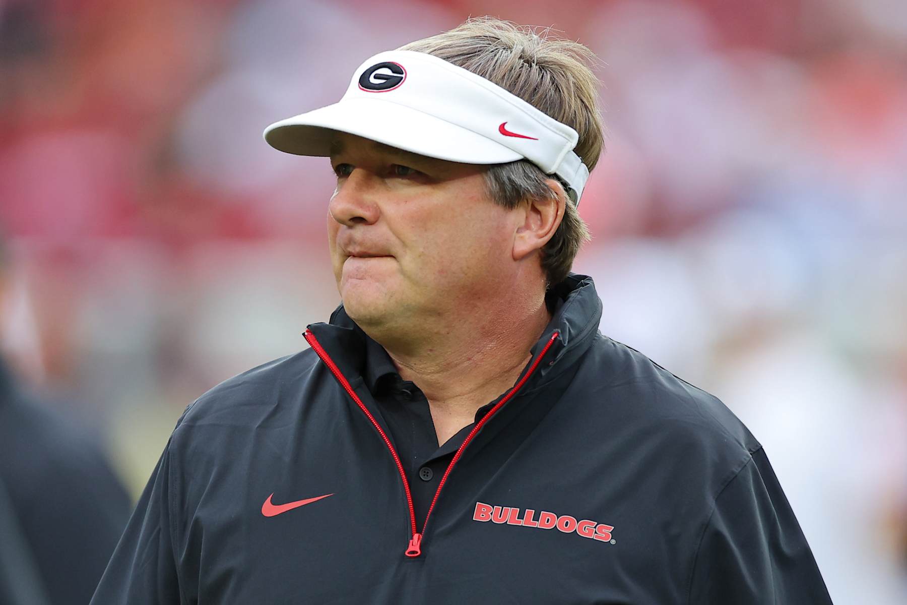 TUSCALOOSA, ALABAMA - SEPTEMBER 28: Head coach Kirby Smart of the Georgia Bulldogs looks on before the game against the Alabama Crimson Tide at Bryant-Denny Stadium on September 28, 2024 in Tuscaloosa, Alabama. (Photo by Kevin C. Cox/Getty Images)
