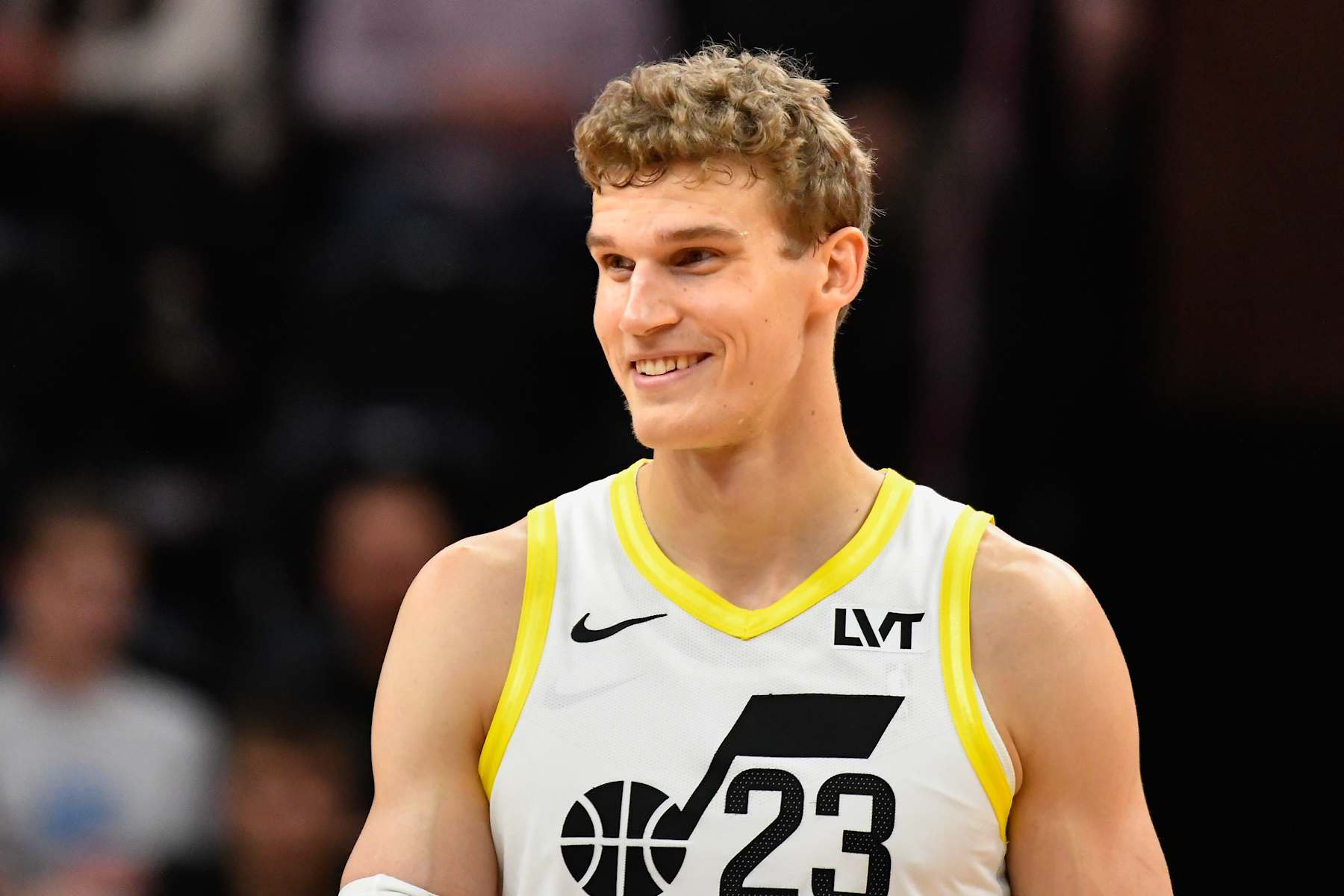 SALT LAKE CITY, UTAH - OCTOBER 15: Lauri Markkanen #23 of the Utah Jazz looks on during the first half of a preseason game against the Sacramento Kings at Delta Center on October 15, 2024 in Salt Lake City, Utah. NOTE TO USER: User expressly acknowledges and agrees that, by downloading and or using this photograph, User is consenting to the terms and conditions of the Getty Images License Agreement. (Photo by Alex Goodlett/Getty Images)