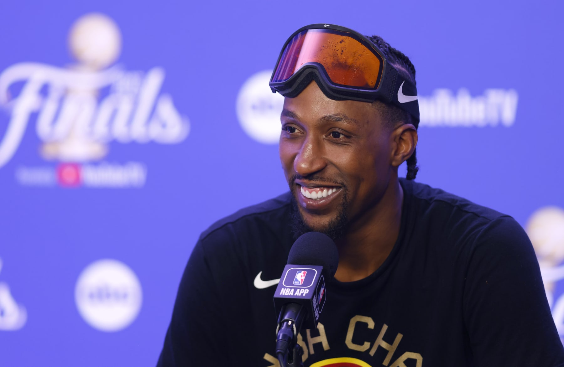 DENVER, COLORADO - JUNE 12: Kentavious Caldwell-Pope #5 of the Denver Nuggets speaks with media after a 94-89 victory against the Miami Heat in Game Five of the 2023 NBA Finals to win the NBA Championship at Ball Arena on June 12, 2023 in Denver, Colorado. NOTE TO USER: User expressly acknowledges and agrees that, by downloading and or using this photograph, User is consenting to the terms and conditions of the Getty Images License Agreement. (Photo by Justin Edmonds/Getty Images)