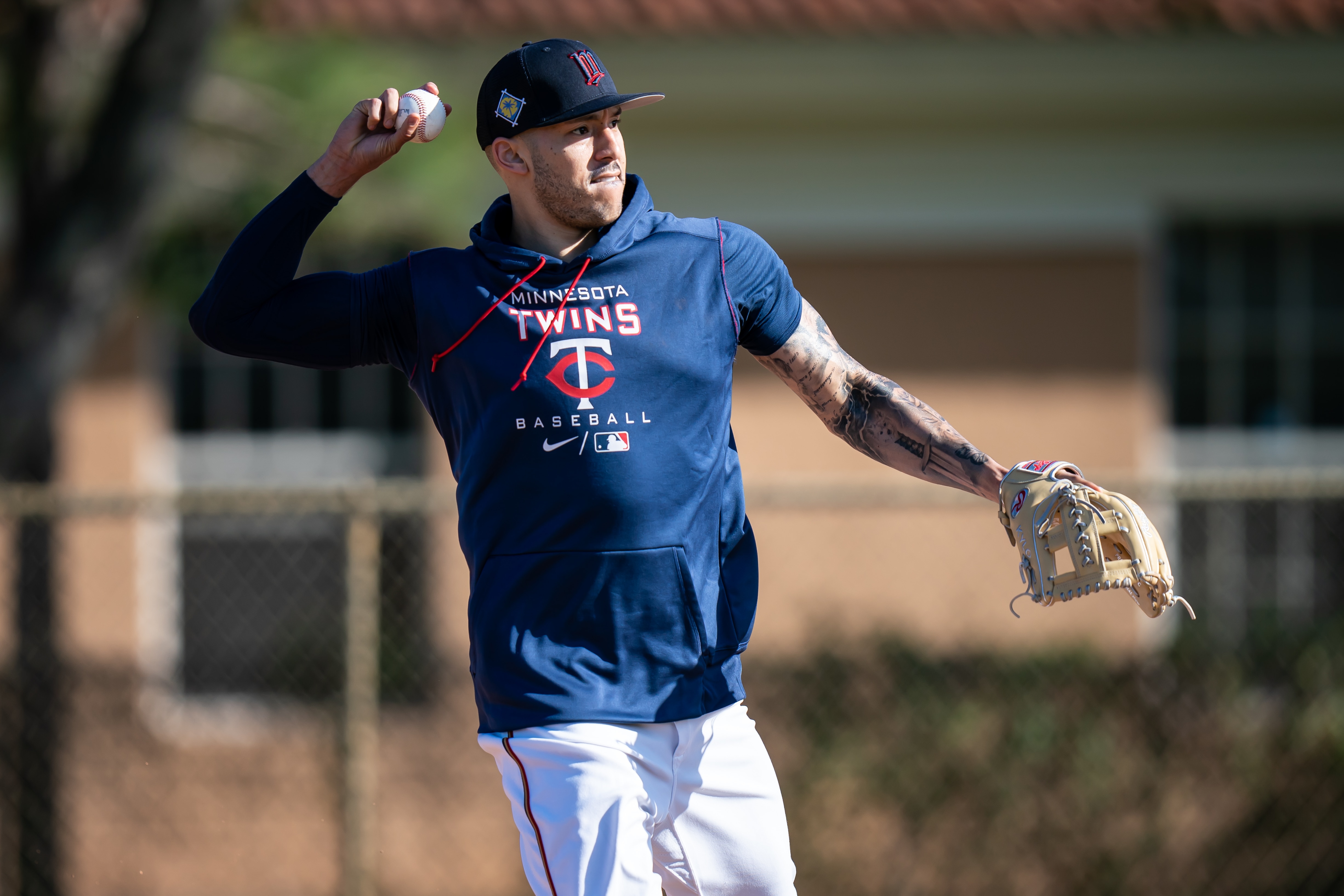 FORT MYERS, FL- MARCH 22: Carlos Correa #4 of the Minnesota Twins fields during a team workout on March 22, 2022 at the Hammond Stadium in Fort Myers, Florida. (Photo by Brace Hemmelgarn/Minnesota Twins/Getty Images)