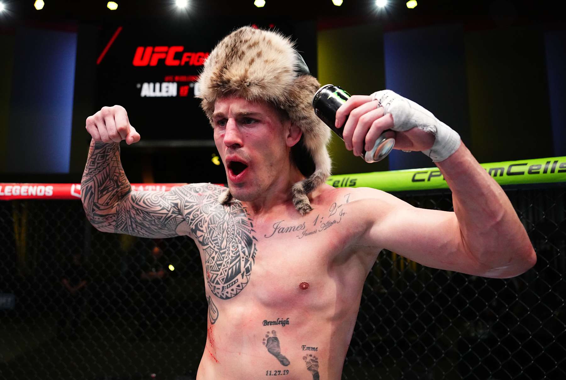 LAS VEGAS, NEVADA - APRIL 06: Brendan Allen reacts after his victory against Chris Curtis in a middleweight fight during the UFC Fight Night event at UFC APEX on April 06, 2024 in Las Vegas, Nevada. (Photo by Jeff Bottari/Zuffa LLC via Getty Images)