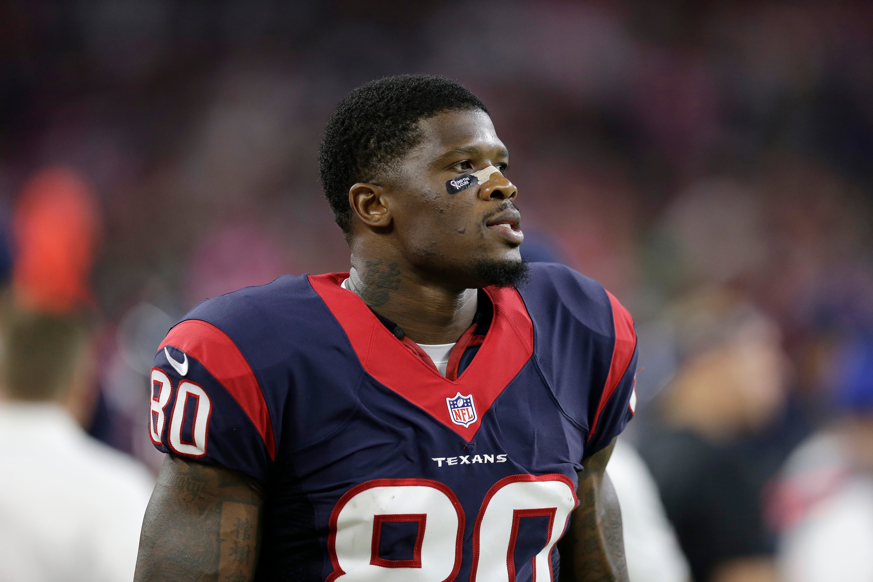 Houston Texans wide receiver Andre Johnson (80) is shown during the first quarter of an NFL football game, Thursday, Oct. 9, 2014, in Houston. (AP Photo/Patric Schneider)