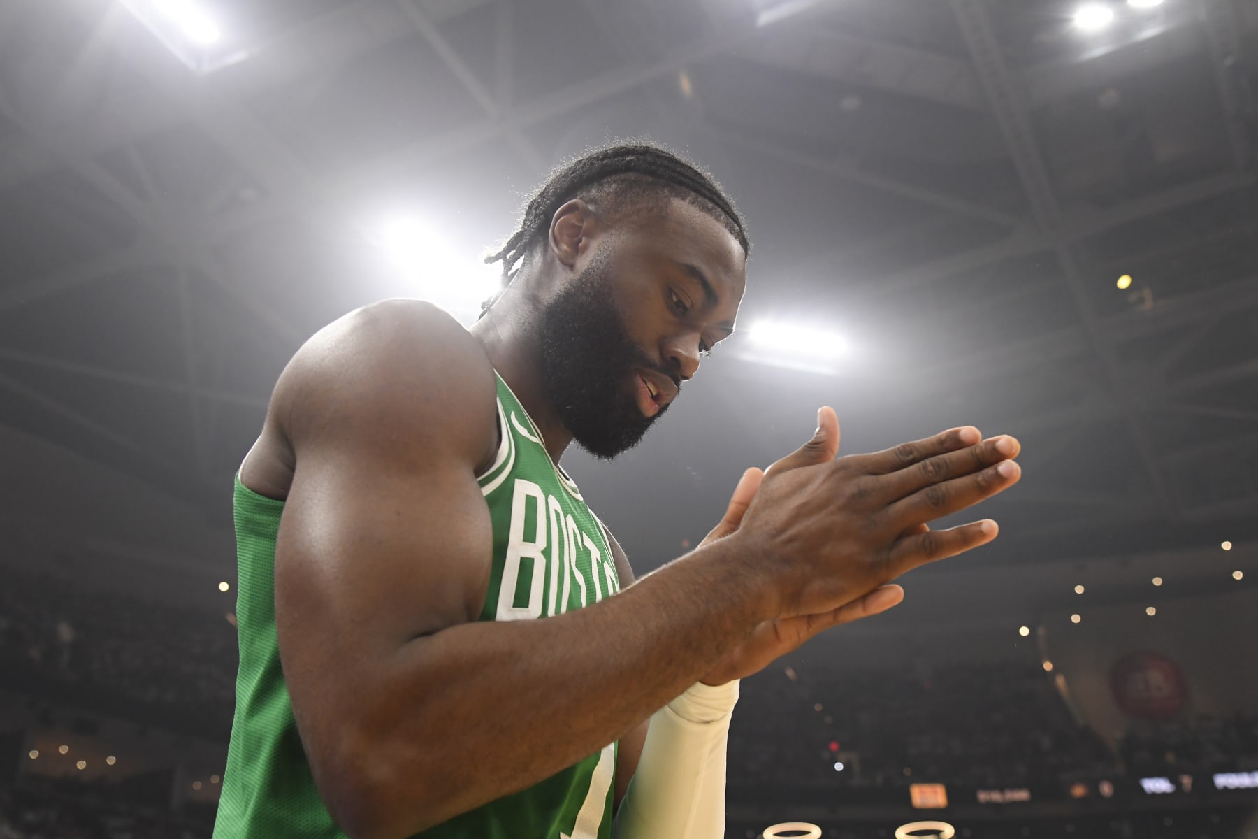 CLEVELAND, OH - MAY 11: Jaylen Brown #7 of the Boston Celtics before the game against the Cleveland Cavaliers during Round 2 Game 3 of the 2024 NBA Playoffs on May 11, 2024 at Rocket Mortgage FieldHouse in Cleveland, Ohio. NOTE TO USER: User expressly acknowledges and agrees that, by downloading and/or using this Photograph, user is consenting to the terms and conditions of the Getty Images License Agreement. Mandatory Copyright Notice: Copyright 2024 NBAE (Photo by Brian Babineau/NBAE via Getty Images)