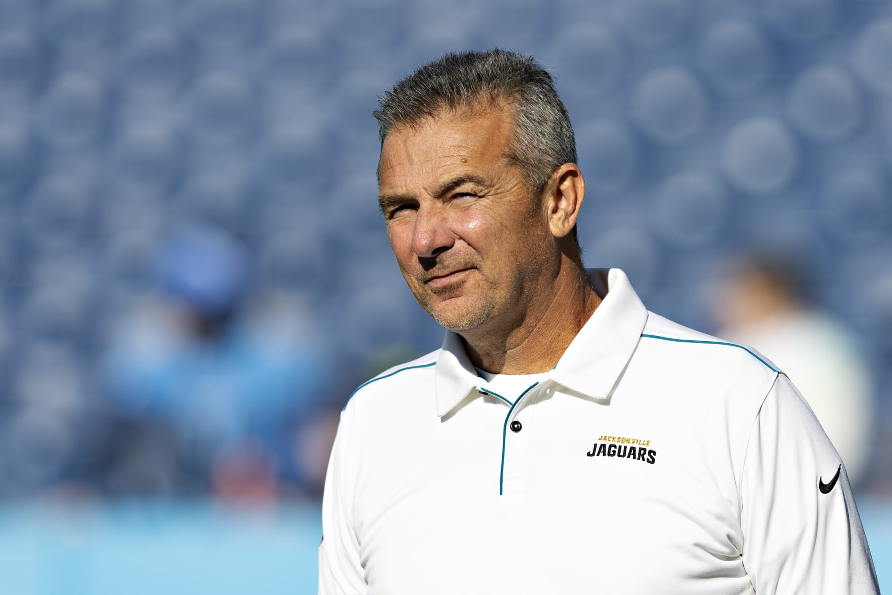 NASHVILLE, TENNESSEE - DECEMBER 12:  Head Coach Urban Meyer of the Jacksonville Jaguars on the field before a game against the Tennessee Titans at Nissan Stadium on December 12, 2021 in Nashville, Tennessee.  The Titans defeated the Jaguars 20-0.  (Photo by Wesley Hitt/Getty Images)
