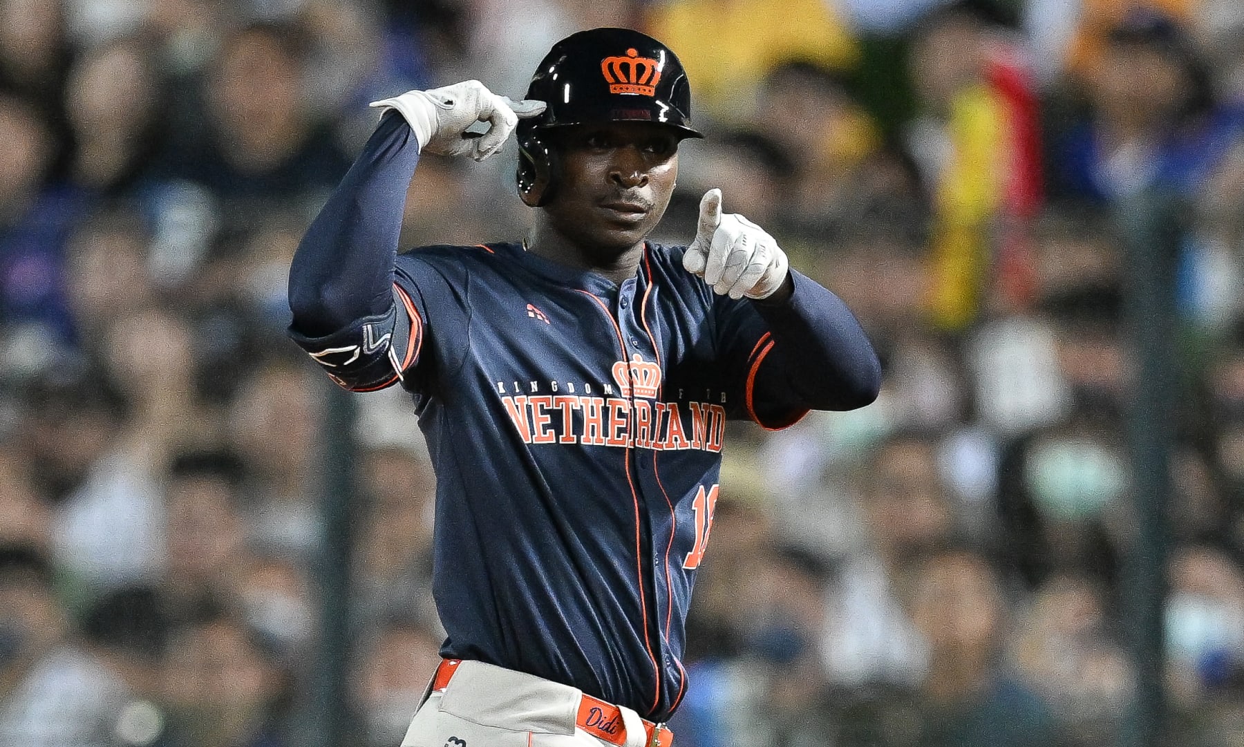 TAICHUNG, TAIWAN - MARCH 11: Didi Gregorius #18 of Team Netherlands hits a RBI single at the top of the first inning during the World Baseball Classic Pool A game between Netherlands and Chinese Taipei at Taichung Intercontinental Baseball Stadium on March 11, 2023 in Taichung, Taiwan. (Photo by Gene Wang/Getty Images)