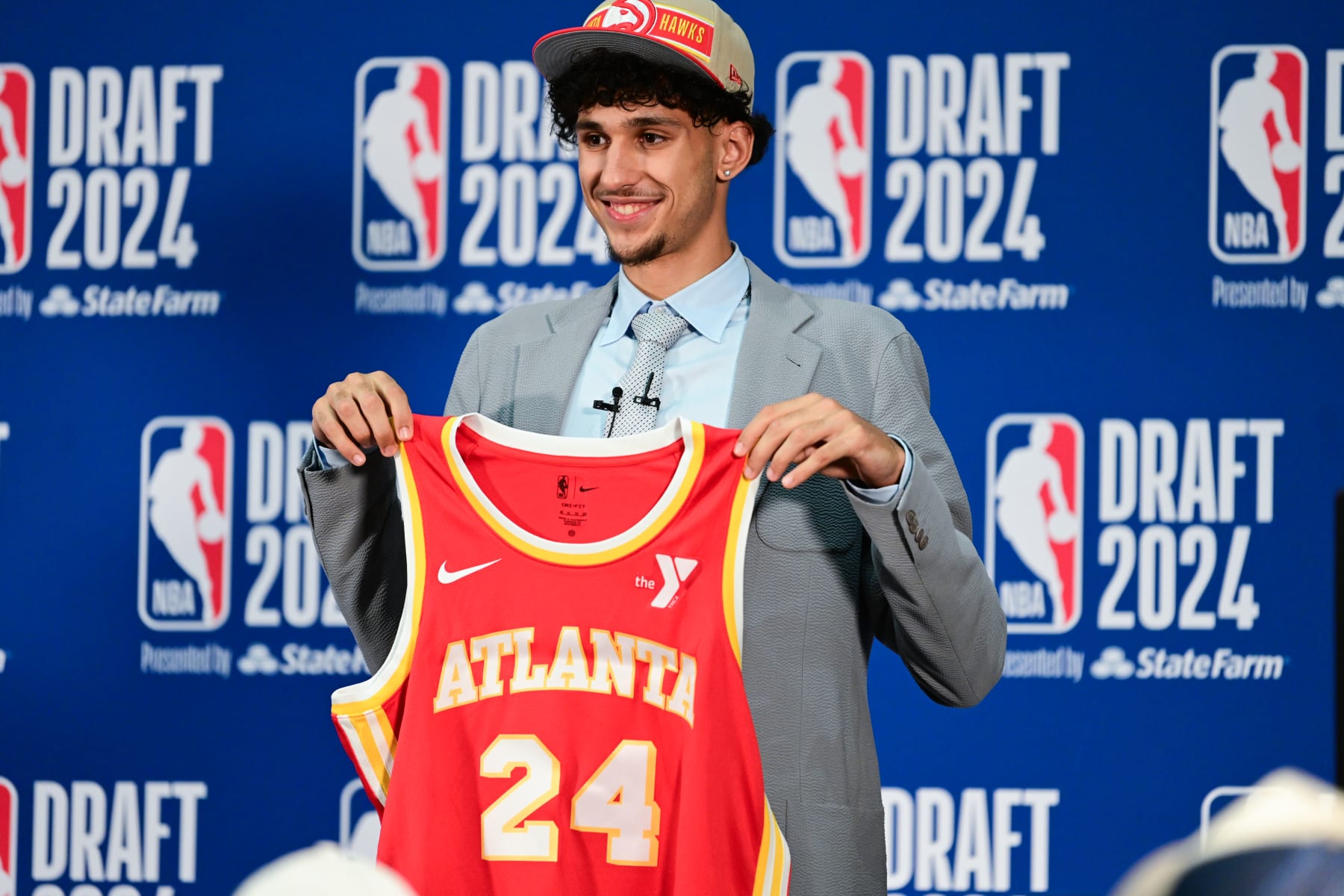 BROOKLYN, NY - JUNE 26: Zaccharie Risacher poses for a photo after being drafted first overall pick by the Atlanta Hawks during the first round of the 2024 NBA Draft - Round One on June 26, 2024 at Barclays Center in Brooklyn, New York. NOTE TO USER: User expressly acknowledges and agrees that, by downloading and or using this photograph, User is consenting to the terms and conditions of the Getty Images License Agreement. Mandatory Copyright Notice: Copyright 2024 NBAE (Photo by Mike Lawrence/NBAE via Getty Images)