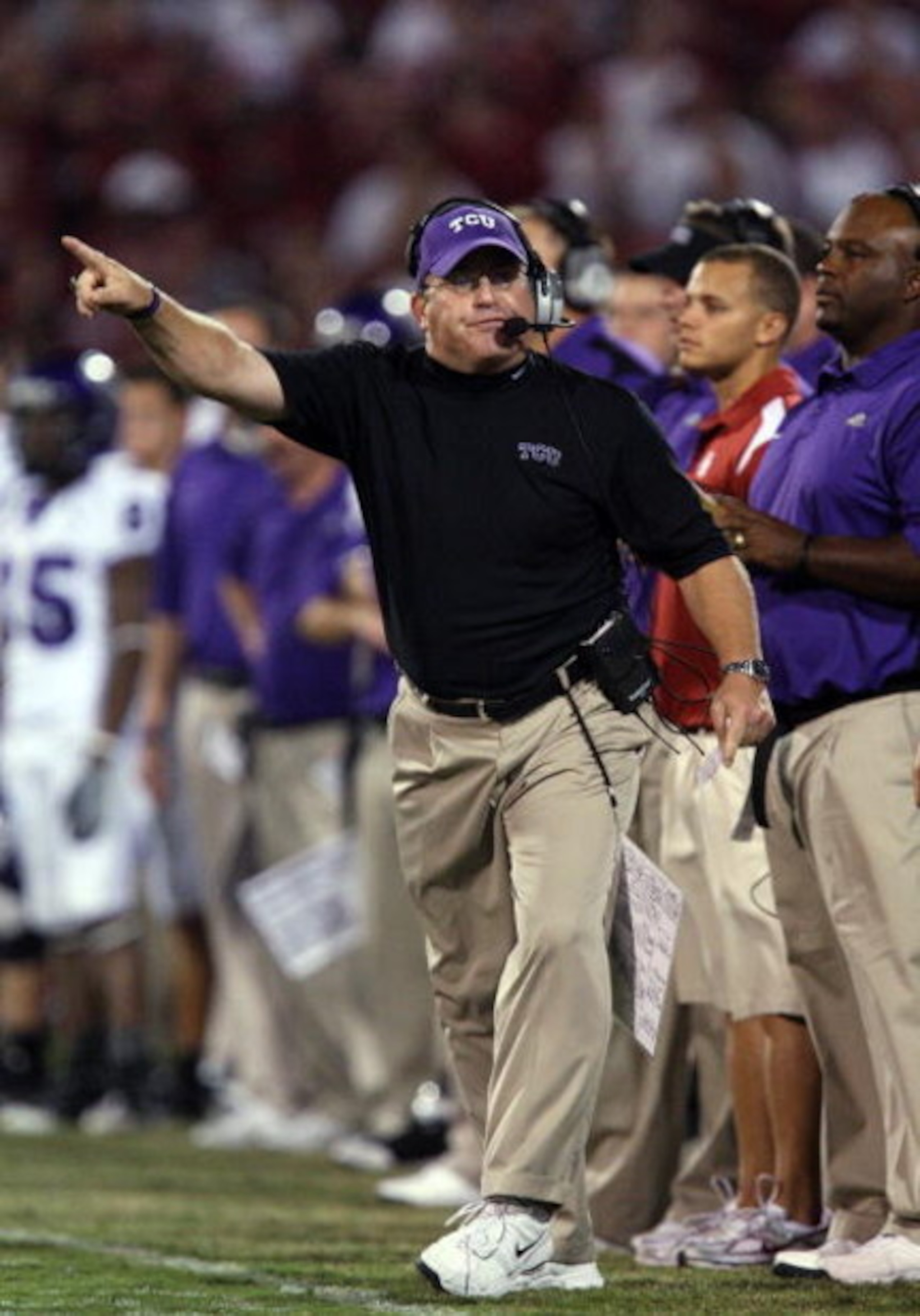 NORMAN, OK - SEPTEMBER 27:  Head coach Gary Patterson of the TCU Horned Frogs during play against the Oklahoma Sooners at Oklahoma Memorial Stadium on September 27, 2008 in Norman, Oklahoma.  The Sooners defeated the Horned Frogs 35-10.  (Photo by Ronald 