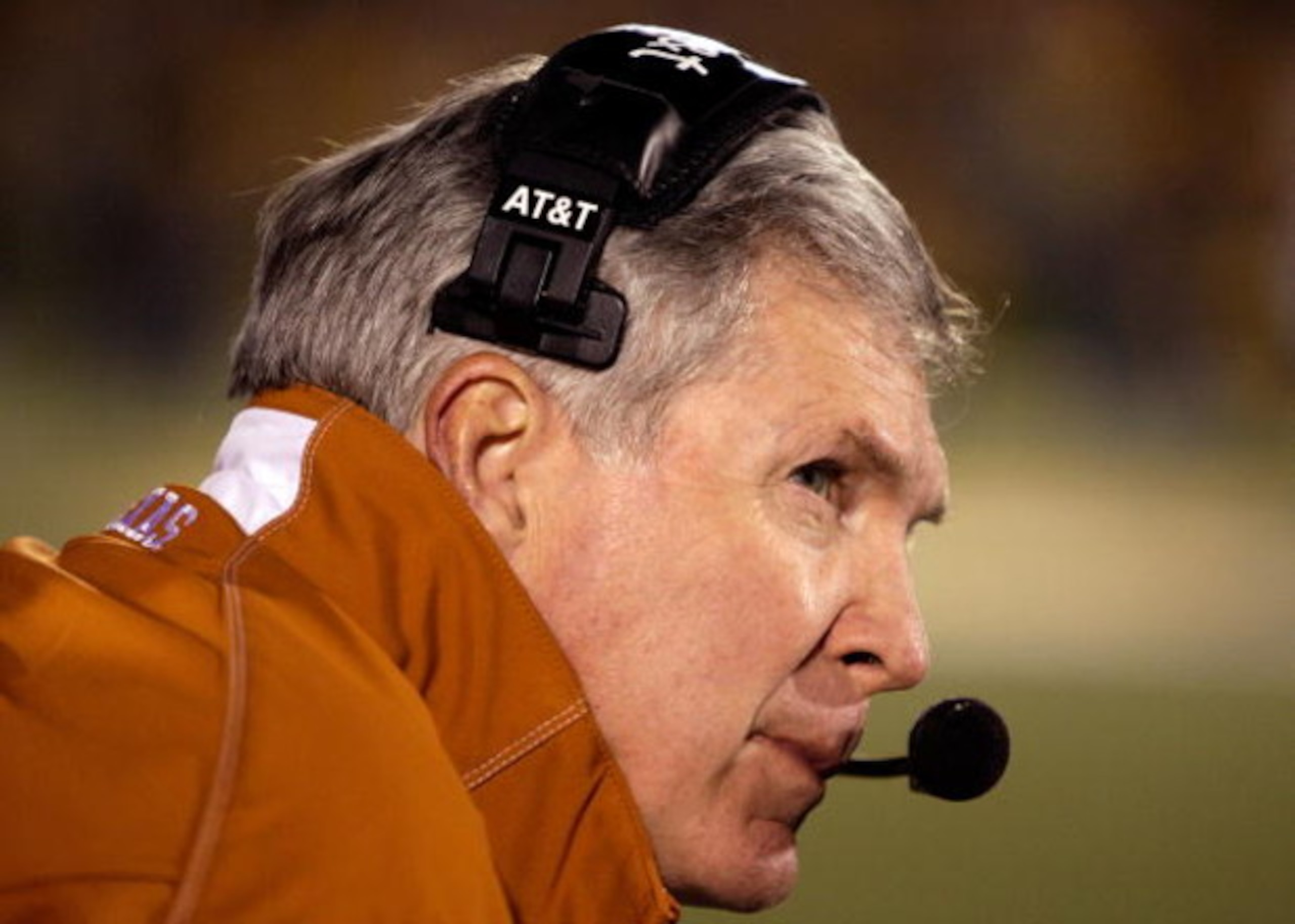 COLUMBIA, MO - OCTOBER 24:  Head coach Mack Brown of the Texas Longhorns looks on during the game against the Missouri Tigers on October 24, 2009 at Faurot Field/Memorial Stadium in Columbia, Missouri.  (Photo by Jamie Squire/Getty Images)