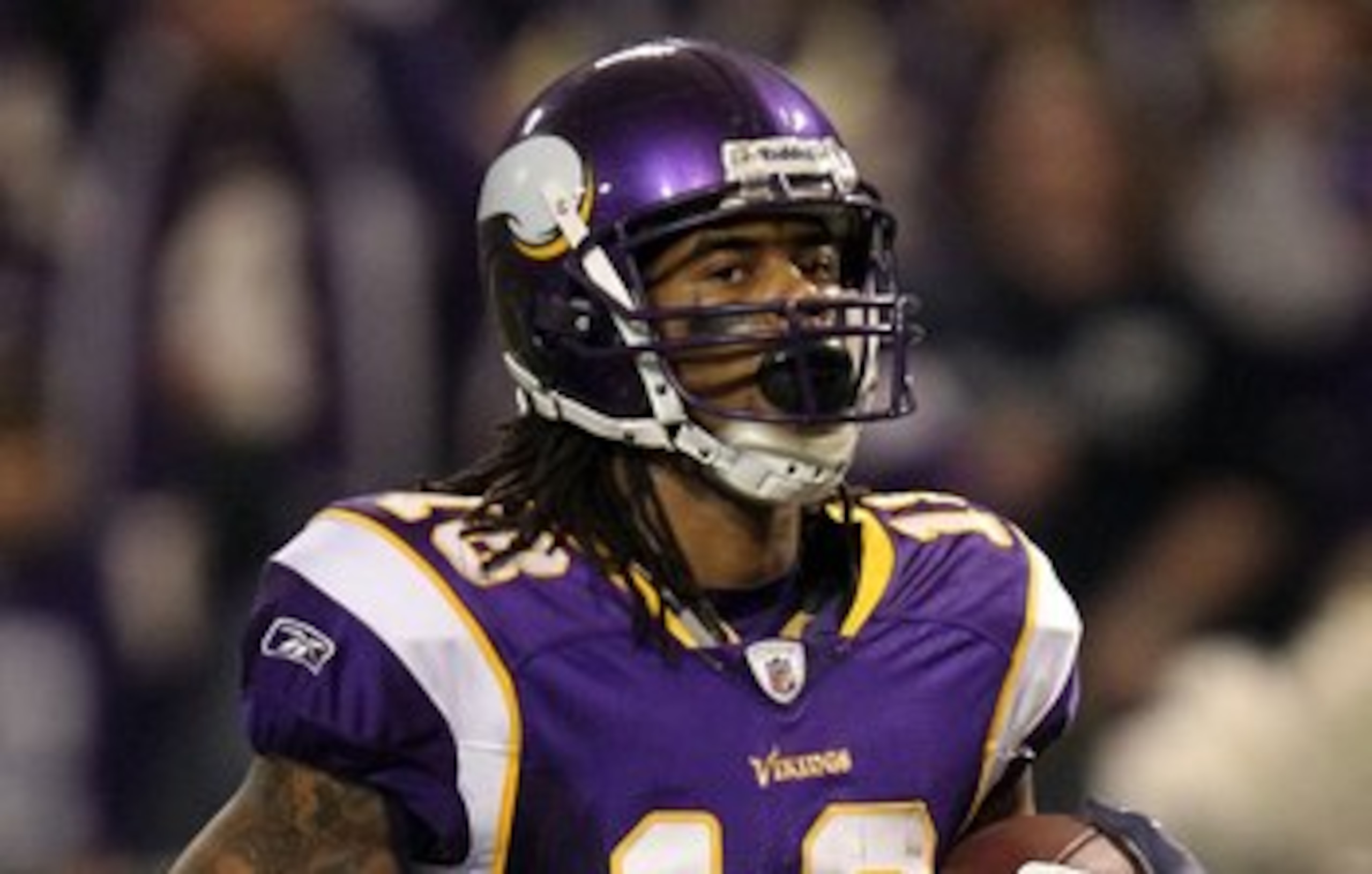 MINNEAPOLIS - JANUARY 17:  Wide receiver Sidney Rice #18 of the Minnesota Vikings looks on after scoring a touchdown against the Dallas Cowboys during the NFC Divisional Playoff Game at Hubert H. Humphrey Metrodome on January 17, 2010 in Minneapolis, Minn