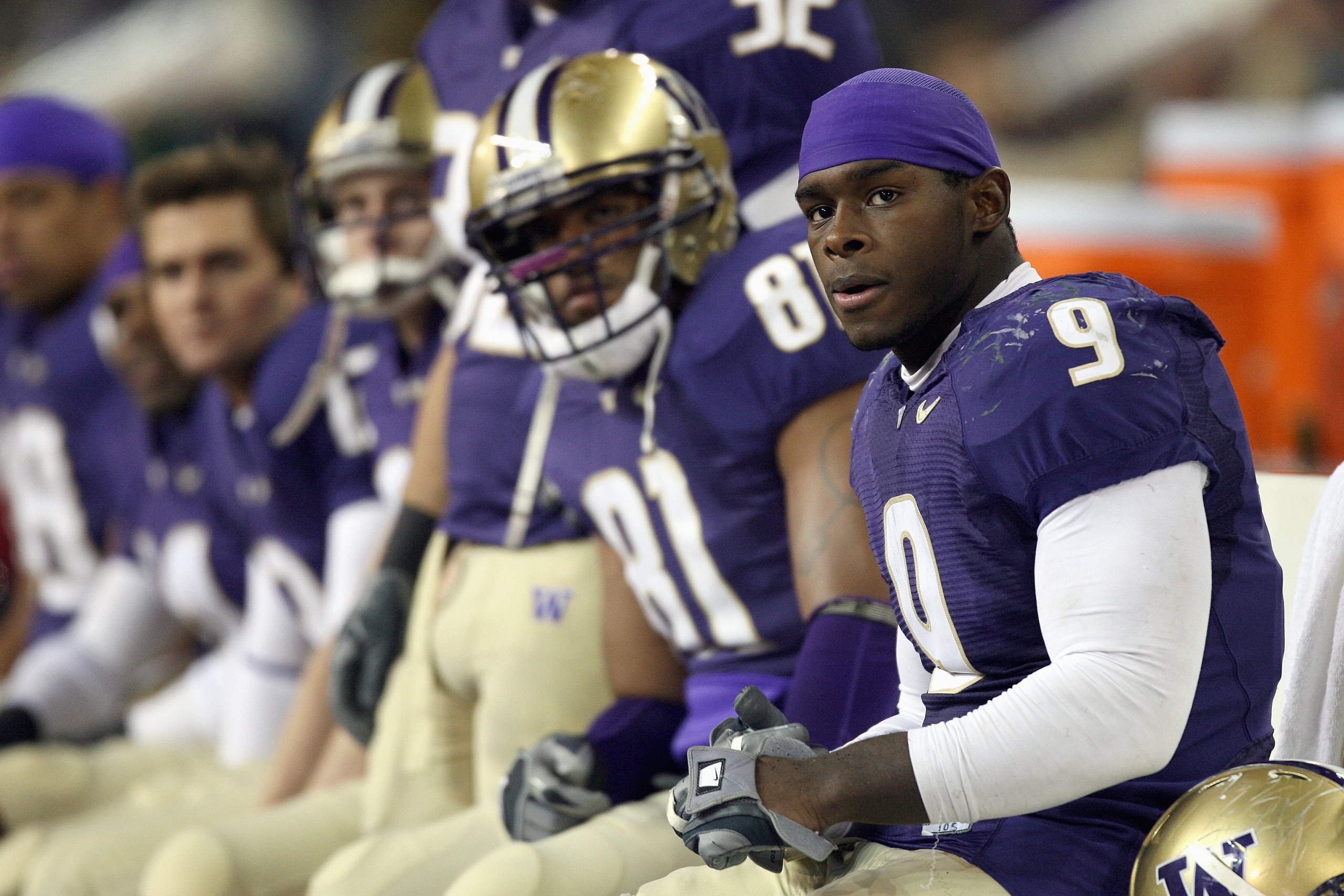 SEATTLE - OCTOBER 20: Donald Butler #9 of the Washington Huskies looks on from the bench during the game against the Oregon Ducks at Husky Stadium on October 20, 2007 in Seattle, Washington. (Photo by Otto Greule Jr/Getty Images)