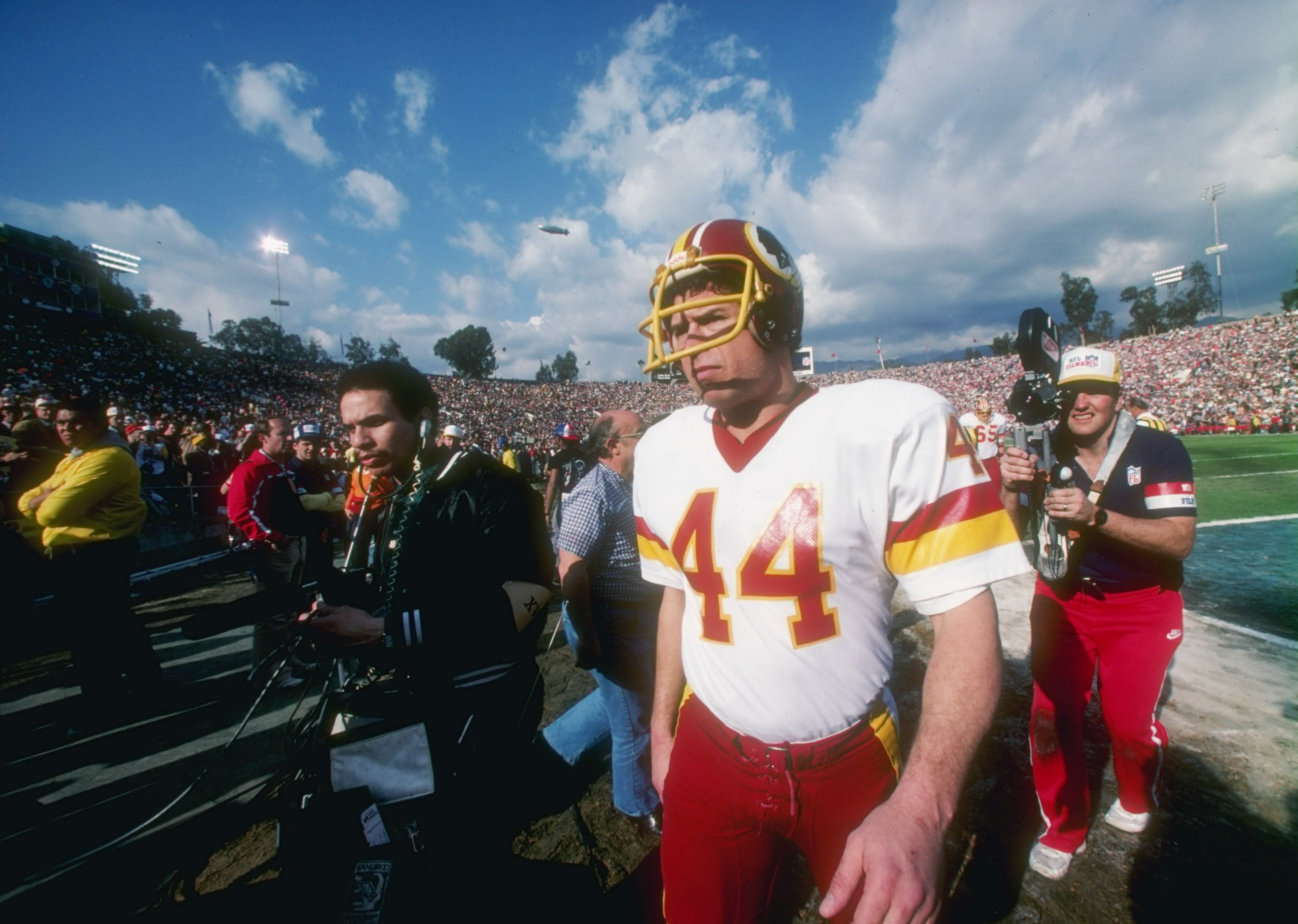 30 Jan 1983: Running back John Riggins #44 of the Washington Redskins looks on during the Super Bowl XVII against the Miami Dolphins at the Rose Bowl in Pasadena, California. The Redskins won the game, 27-17. Mandatory Credit: Allsport /Allsport 30 Jan 1983: Running back John Riggins #44 of the Washington Redskins looks on during the Super Bowl XVII against the Miami Dolphins at the Rose Bowl in Pasadena, California. The Redskins won the game, 27-17. Mandatory Credit: Allsport /Allsport