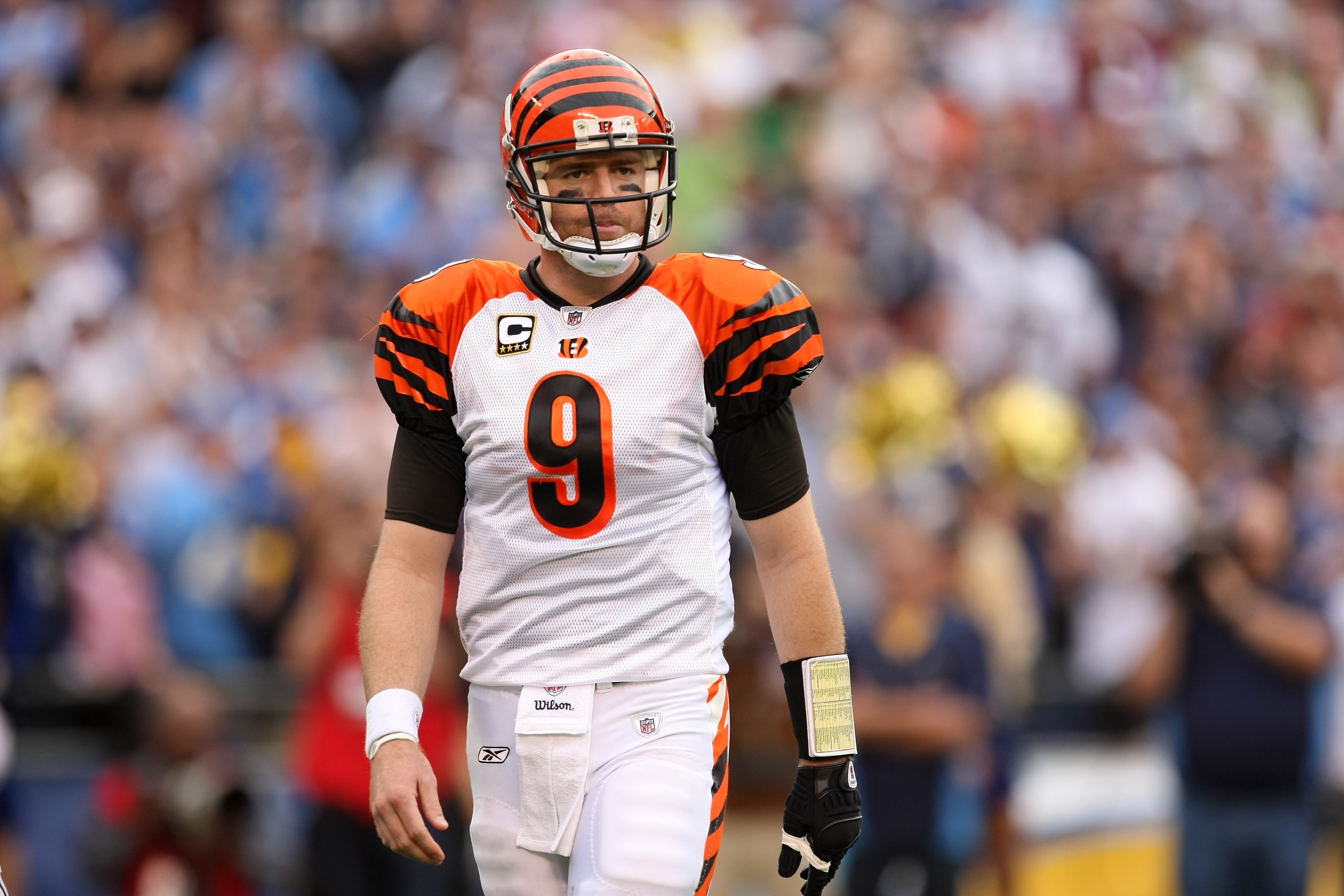 SAN DIEGO - DECEMBER 20:  Quarterback Carson Palmer #3 of the Cincinnati Bengals on the field against the San Diego Chargers on December 20, 2009 at Qualcomm Stadium in San Diego, California.  The Chargers won 27-24.  (Photo by Stephen Dunn/Getty Images)