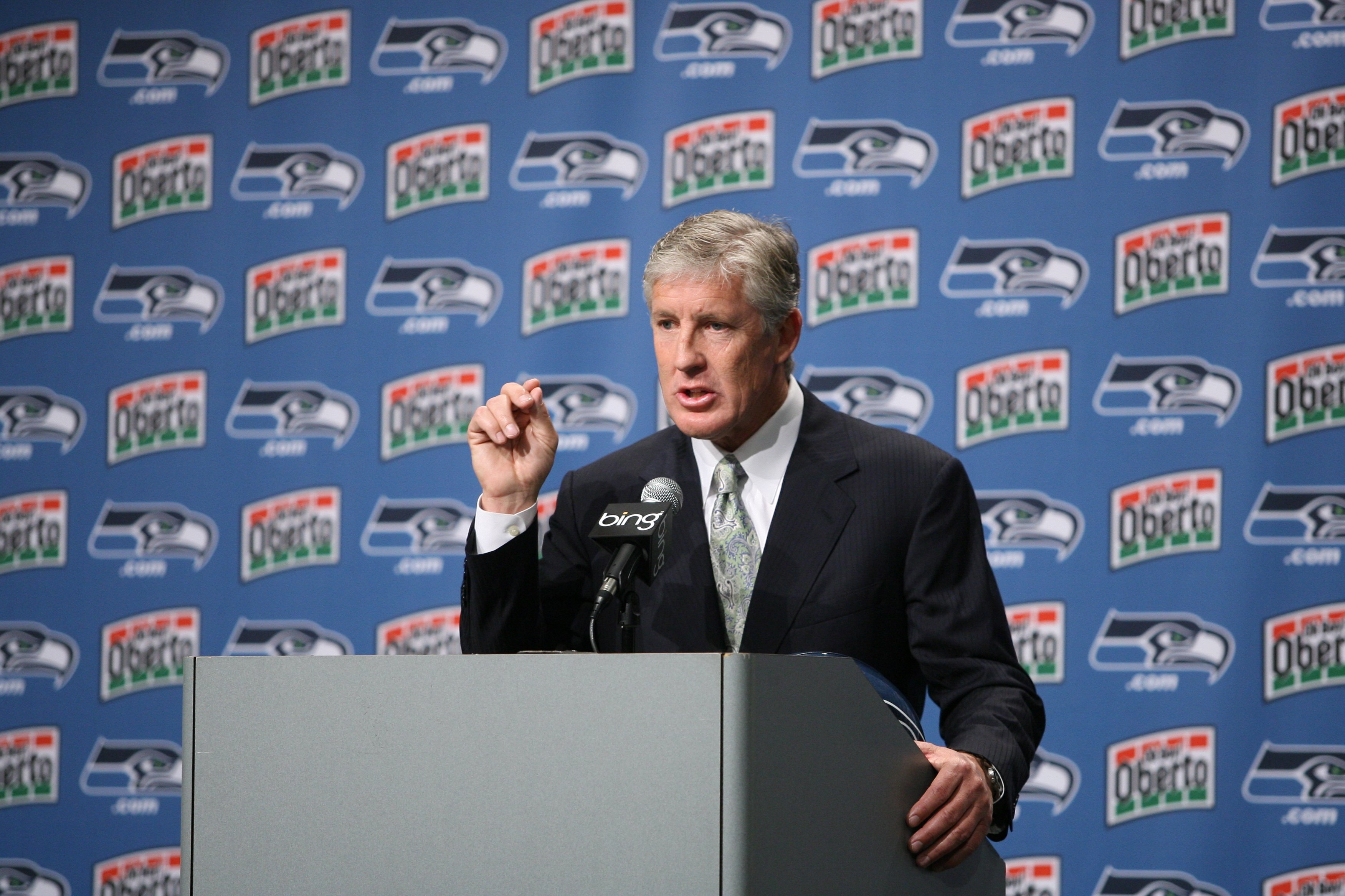 RENTON, WA - JANUARY 12:  Pete Carroll answers questions at a press conference announcing his hiring as the new head coach of the Seattle Seahawks on January 12, 2010 at the Seahawks training facility in Renton, Washington. (Photo by Otto Greule Jr/Getty 