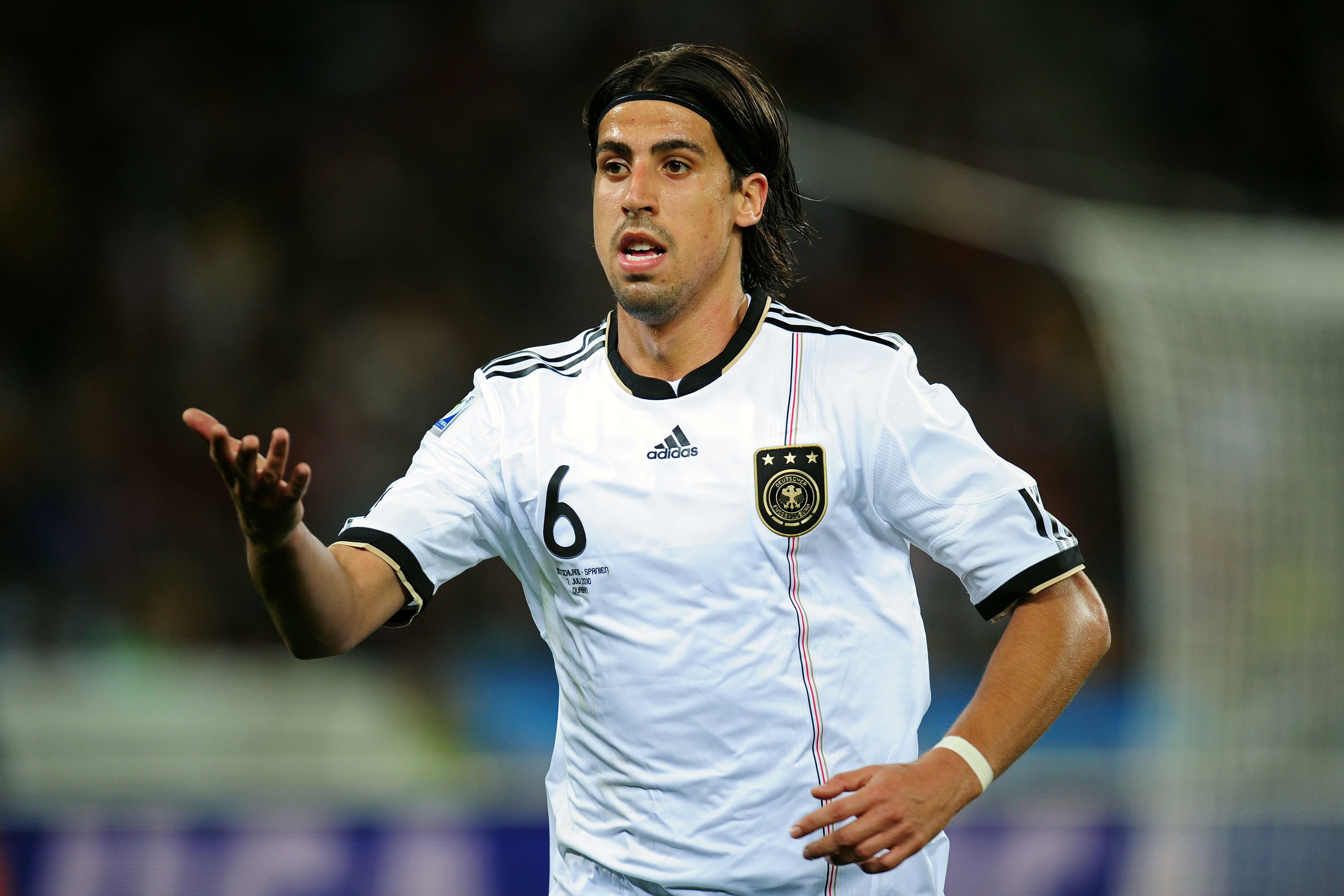 DURBAN, SOUTH AFRICA - JULY 07:  Sami Khedira of Germany reacts during the 2010 FIFA World Cup South Africa Semi Final match between Germany and Spain at Durban Stadium on July 7, 2010 in Durban, South Africa.  (Photo by Clive Mason/Getty Images)