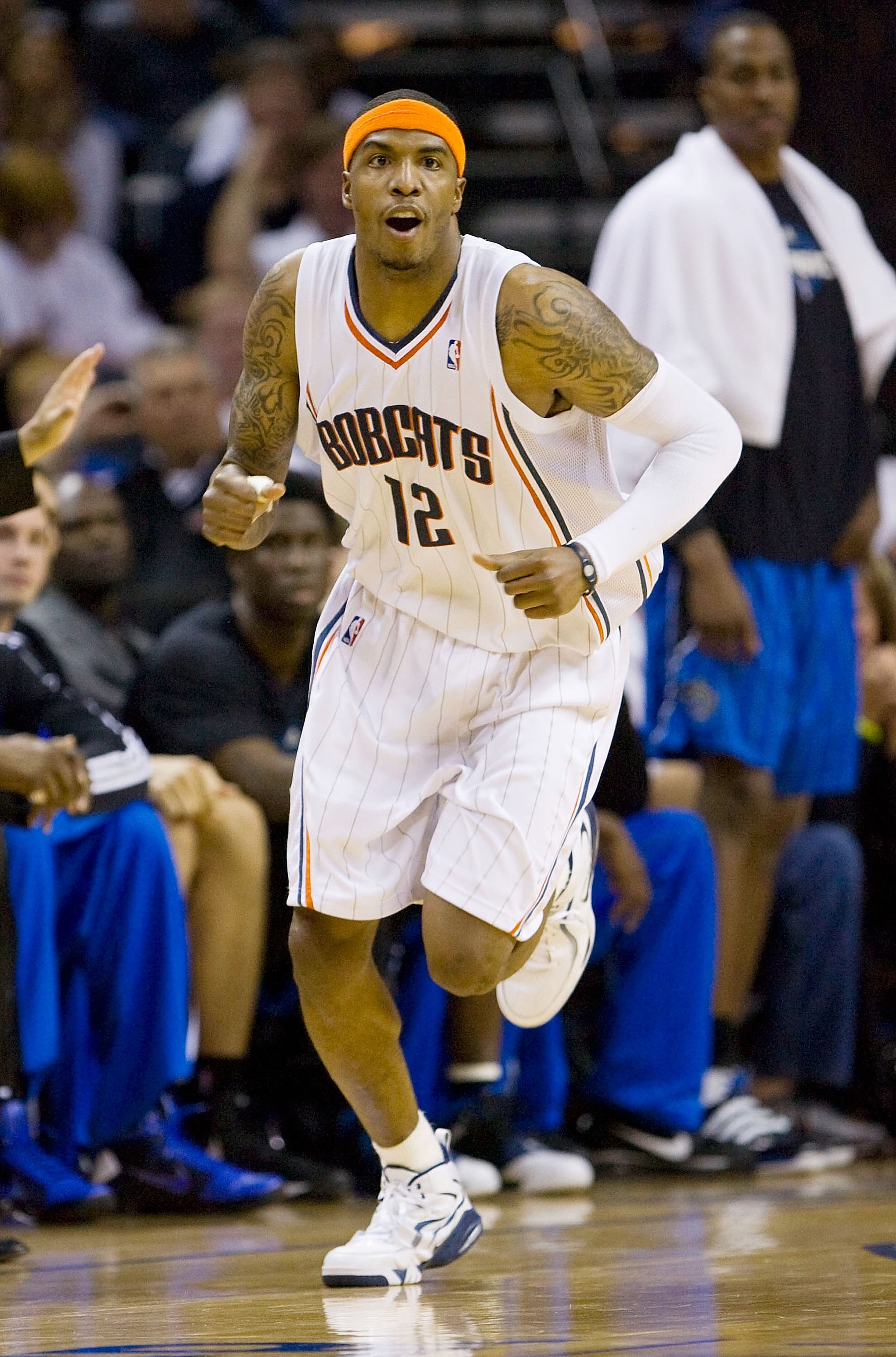 CHARLOTTE, NC - APRIL 26: Tyrus Thomas #12 of the Charlotte Bobcats reacts after making a basket against the Orlando Magic at Time Warner Cable Arena on April 26, 2010 in Charlotte, North Carolina. The Magic defeated the Bobcats 99-90 to complete the fou CHARLOTTE, NC - APRIL 26: Tyrus Thomas #12 of the Charlotte Bobcats reacts after making a basket against the Orlando Magic at Time Warner Cable Arena on April 26, 2010 in Charlotte, North Carolina. The Magic defeated the Bobcats 99-90 to complete the fou