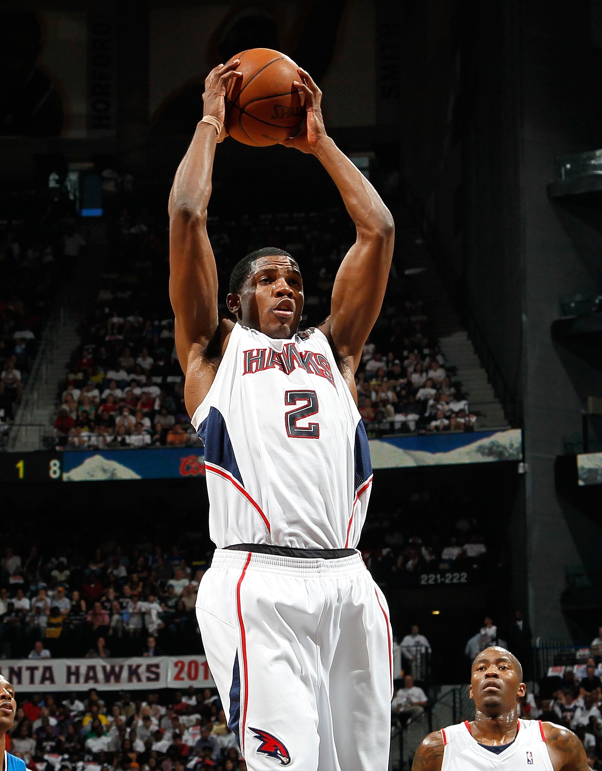 ATLANTA - MAY 08: Joe Johnson #2 of the Atlanta Hawks against the Orlando Magic during Game Three of the Eastern Conference Semifinals during the 2010 NBA Playoffs at Philips Arena on May 8, 2010 in Atlanta, Georgia. NOTE TO USER: User expressly acknowl ATLANTA - MAY 08: Joe Johnson #2 of the Atlanta Hawks against the Orlando Magic during Game Three of the Eastern Conference Semifinals during the 2010 NBA Playoffs at Philips Arena on May 8, 2010 in Atlanta, Georgia. NOTE TO USER: User expressly acknowl