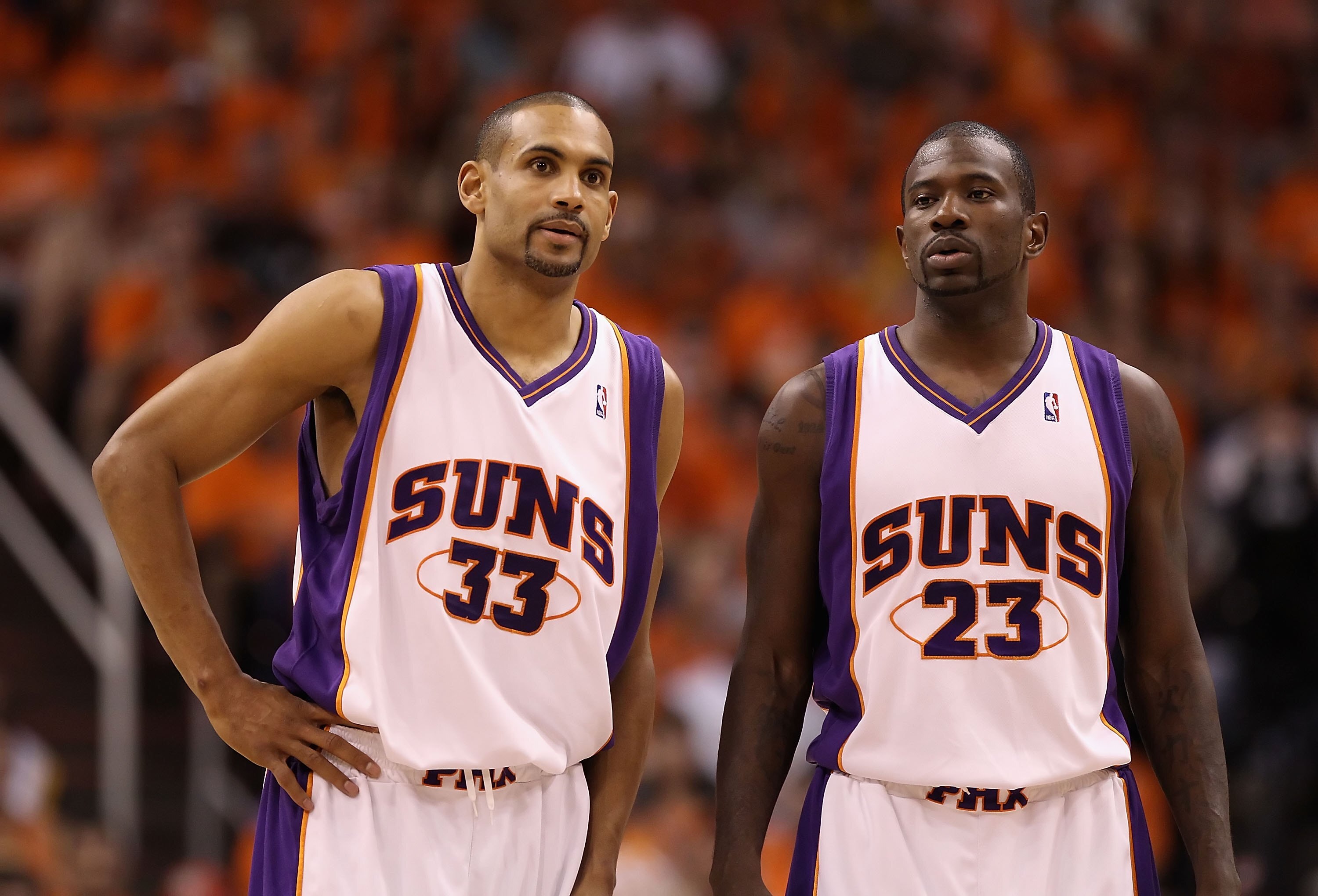 PHOENIX - MAY 29: Grant Hill #33 and Jason Richardson #23 of the Phoenix Suns in action during Game Six of the Western Conference finals of the 2010 NBA Playoffs against the Los Angeles Lakers at US Airways Center on May 29, 2010 in Phoenix, Arizona. The PHOENIX - MAY 29: Grant Hill #33 and Jason Richardson #23 of the Phoenix Suns in action during Game Six of the Western Conference finals of the 2010 NBA Playoffs against the Los Angeles Lakers at US Airways Center on May 29, 2010 in Phoenix, Arizona. The