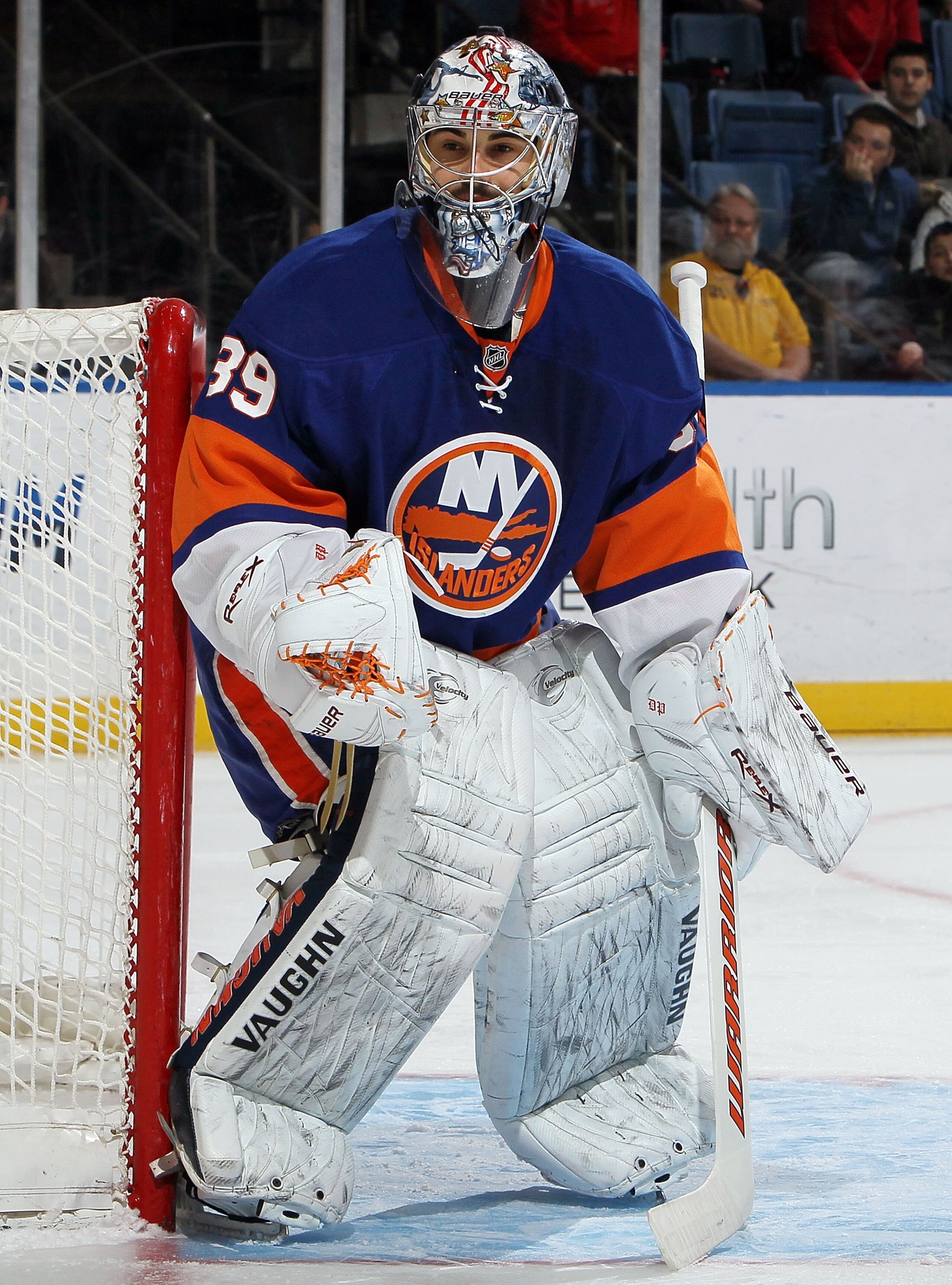 UNIONDALE, NY - FEBRUARY 06:  Rick DiPietro #39 of the New York Islanders skates against the Carolina Hurricanes on February 6, 2010 at Nassau Coliseum in Uniondale, New York.  (Photo by Jim McIsaac/Getty Images)