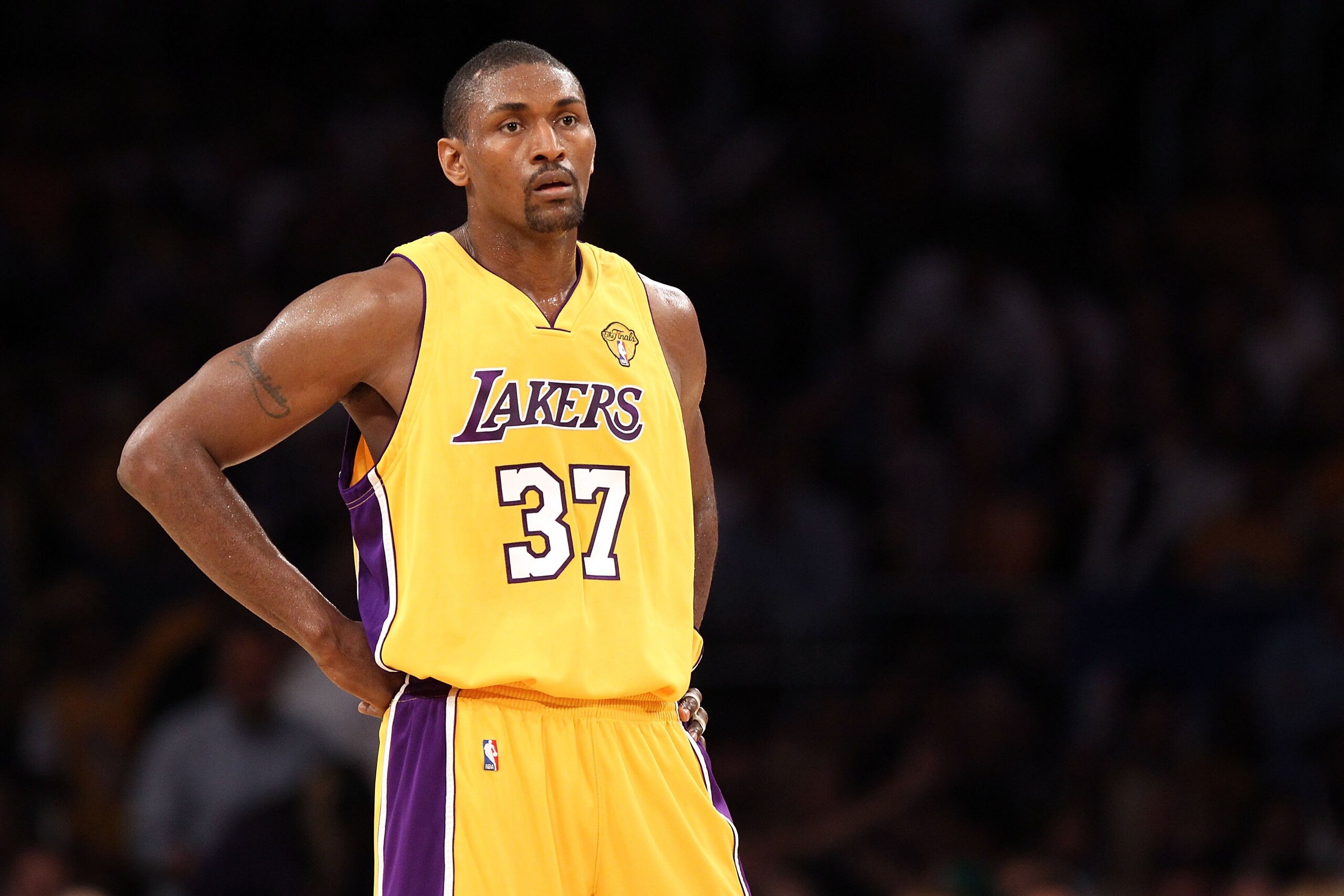 LOS ANGELES, CA - JUNE 15: Ron Artest #37 of the Los Angeles Lakers looks on while taking on the Boston Celtics in Game Six of the 2010 NBA Finals at Staples Center on June 15, 2010 in Los Angeles, California. NOTE TO USER: User expressly acknowledges a LOS ANGELES, CA - JUNE 15: Ron Artest #37 of the Los Angeles Lakers looks on while taking on the Boston Celtics in Game Six of the 2010 NBA Finals at Staples Center on June 15, 2010 in Los Angeles, California. NOTE TO USER: User expressly acknowledges a