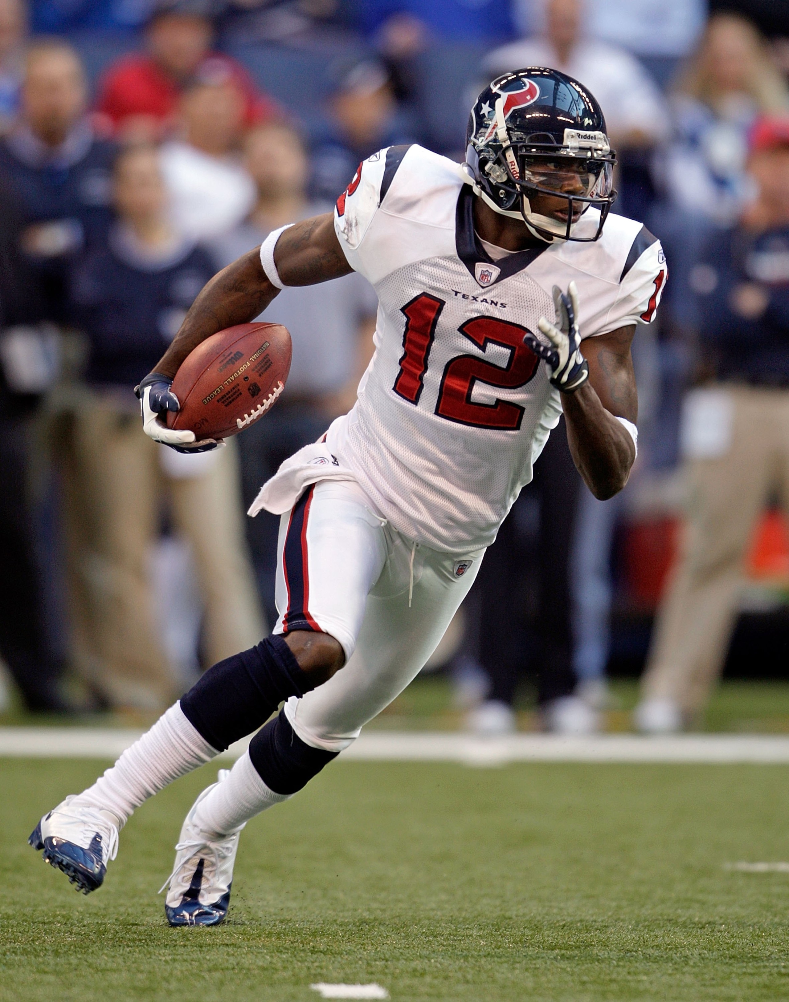INDIANAPOLIS - NOVEMBER 8:  Jacoby Jones #12 of the Houston Texans is pictured during the NFL game against the Indianapolis Colts at Lucas Oil Stadium on November 8, 2009 in Indianapolis, Indiana.  (Photo by Andy Lyons/Getty Images)