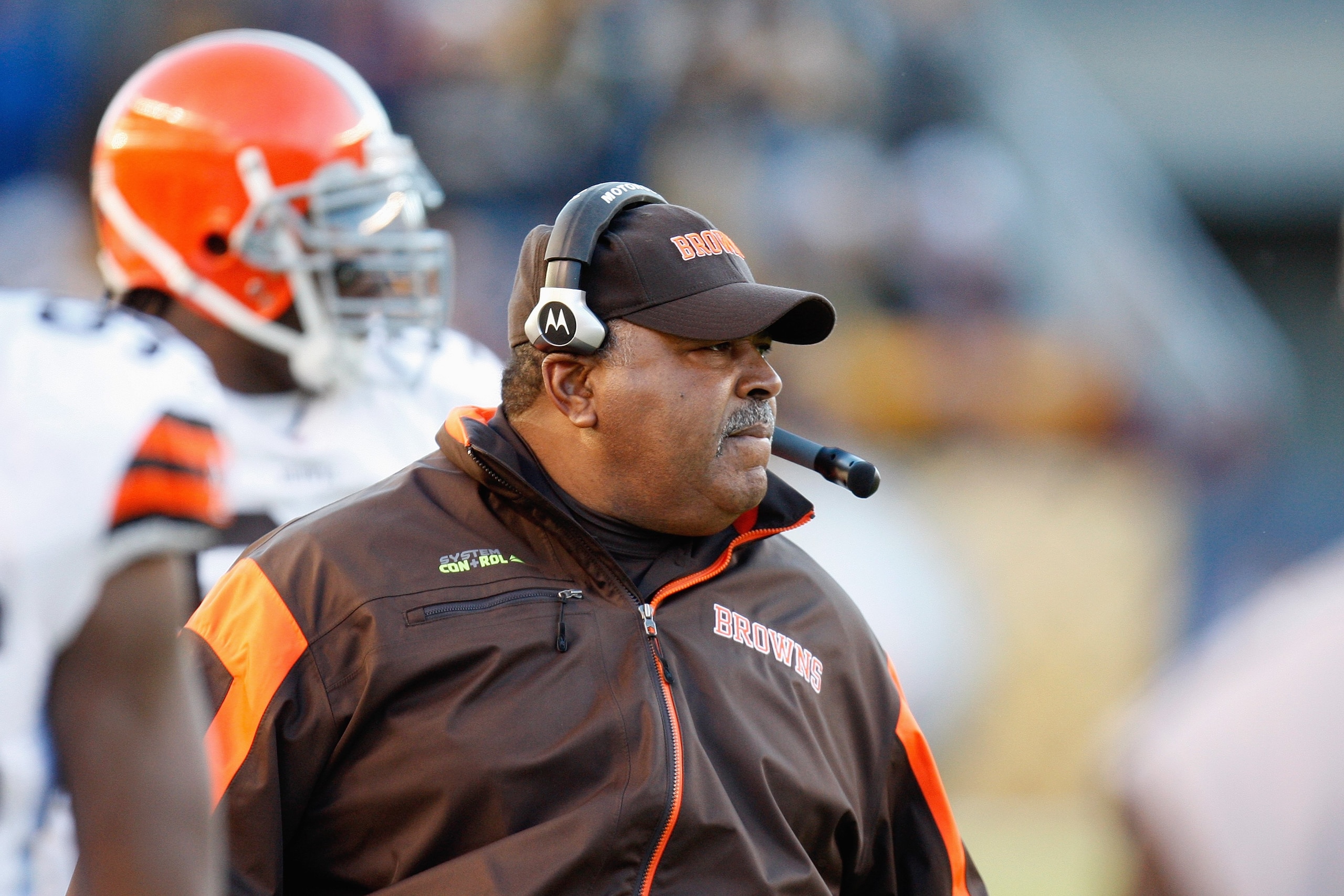 PITTSBURGH - DECEMBER 28:  Head coach Romeo Crennel of the Cleveland Browns watches the action from the sidelines during the game against the Pittsburgh Steelers on December 28, 2008 at Heinz Field in Pittsburgh, Pennsylvania. (Photo by: Gregory Shamus/Ge