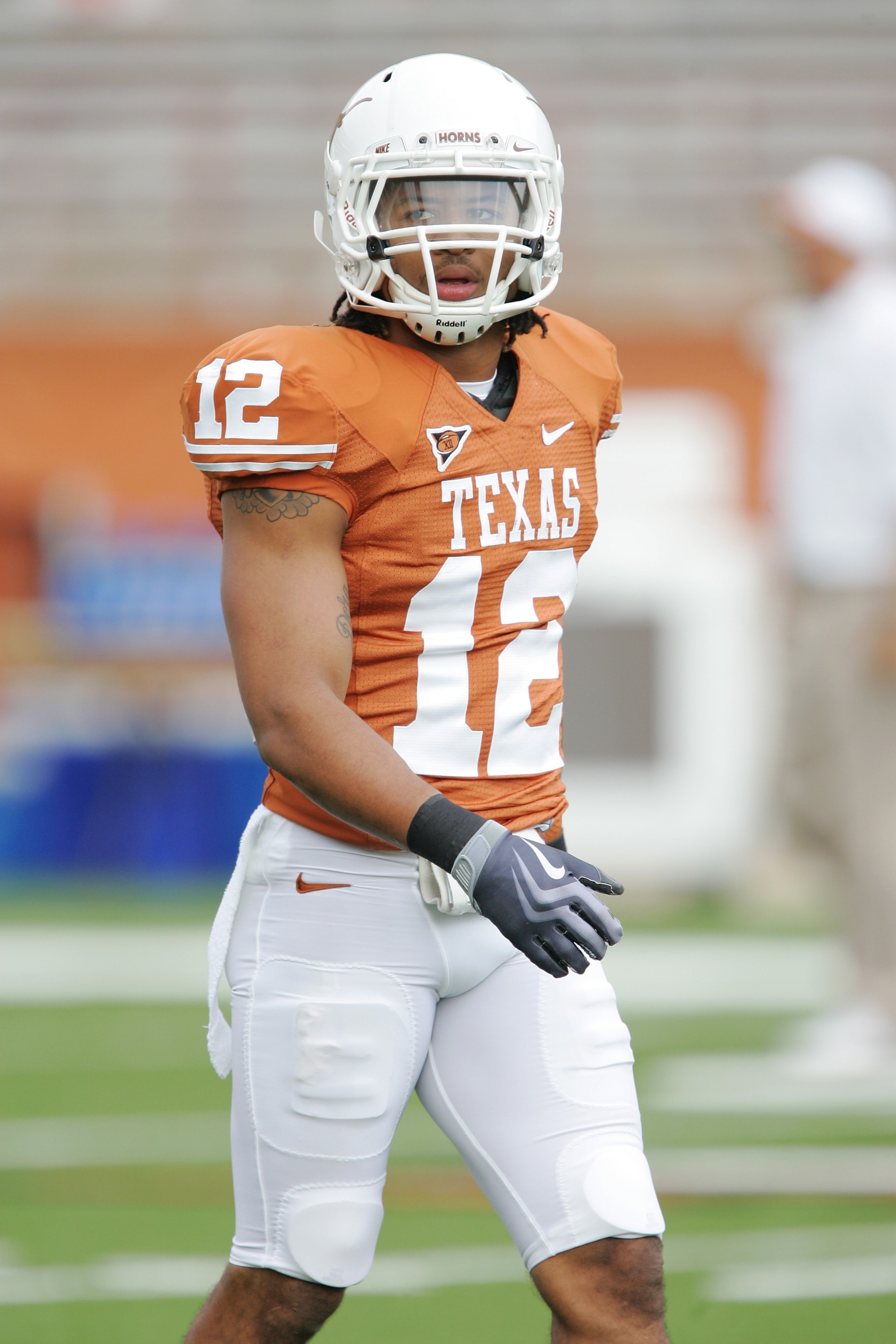 AUSTIN, TX - SEPTEMBER 5:  Safety Earl Thomas #12 of the Texas Longhorns warms-up prior to their game against the Louisiana Monroe Warhawks on September 5, 2009 at Darrell K Royal-Texas Memorial Stadium in Austin, Texas. The Longhorns defeated the Warhawk