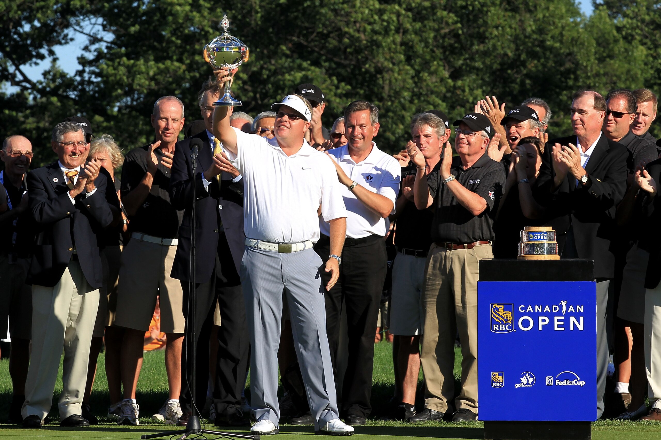 ETOBICOKE, ON - JULY 25:  Carl Pettersson holds aloft the trophy after winning the 2010 RBC Canadian Open at St. George's Golf and Country Club on July 25, 2010 in Etobicoke, Canada.  (Photo by Chris McGrath/Getty Images)