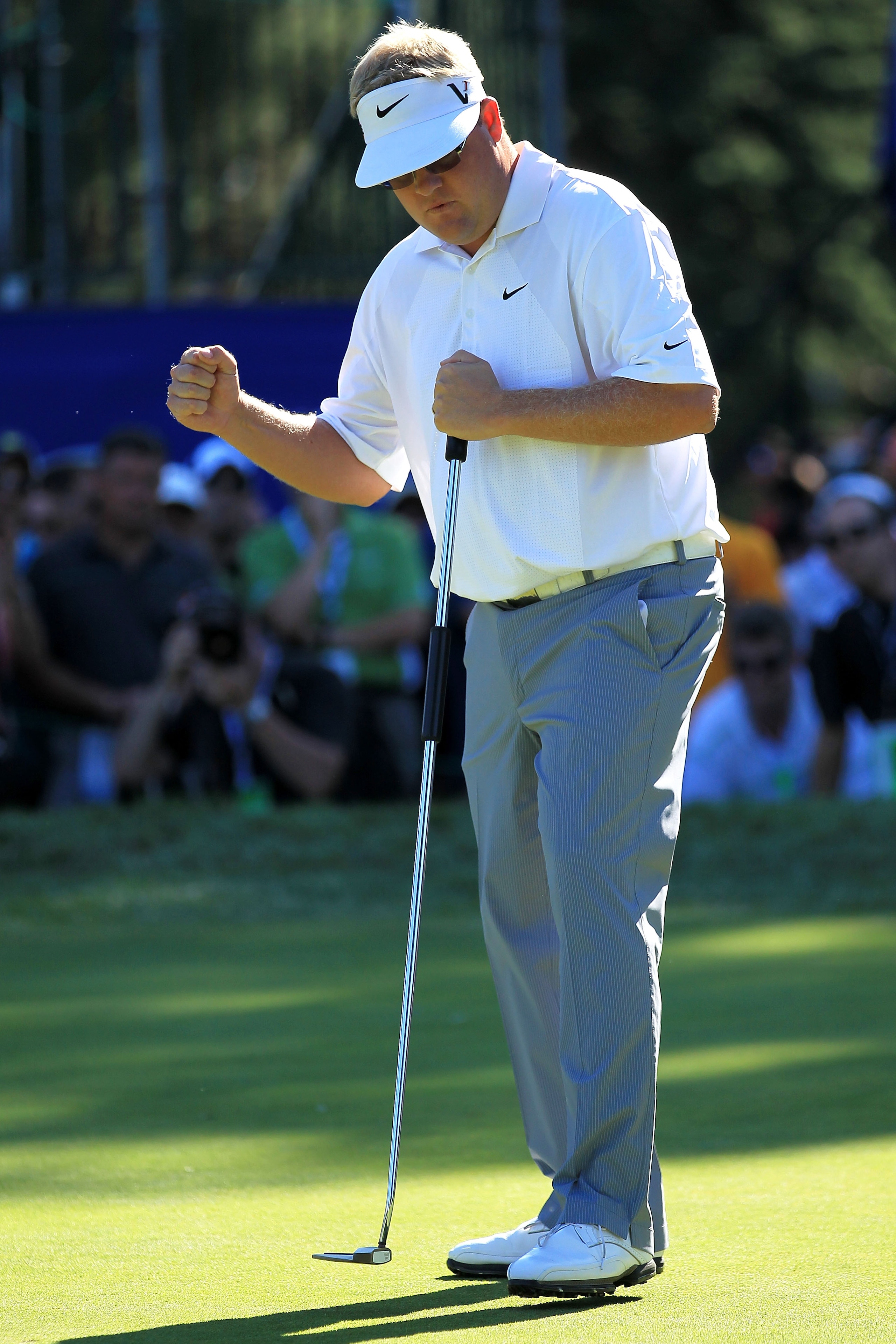 ETOBICOKE, ON - JULY 25:  Carl Pettersson celebrates his putt on the 15th green during the final round of the 2010 RBC Canadian Open at St. George's Golf and Country Club on July 25, 2010 in Etobicoke, Canada.  (Photo by Chris McGrath/Getty Images)