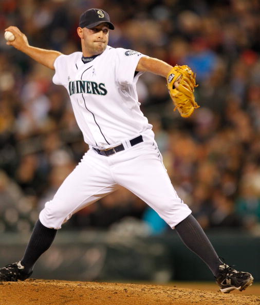 SEATTLE - JUNE 20:  Closing pitcher David Aardsma #53 of the Seattle Mariners pitches against the Cincinnati Reds on June 20, 2010 at Safeco Field in Seattle, Washington. (Photo by Otto Greule Jr/Getty Images)
