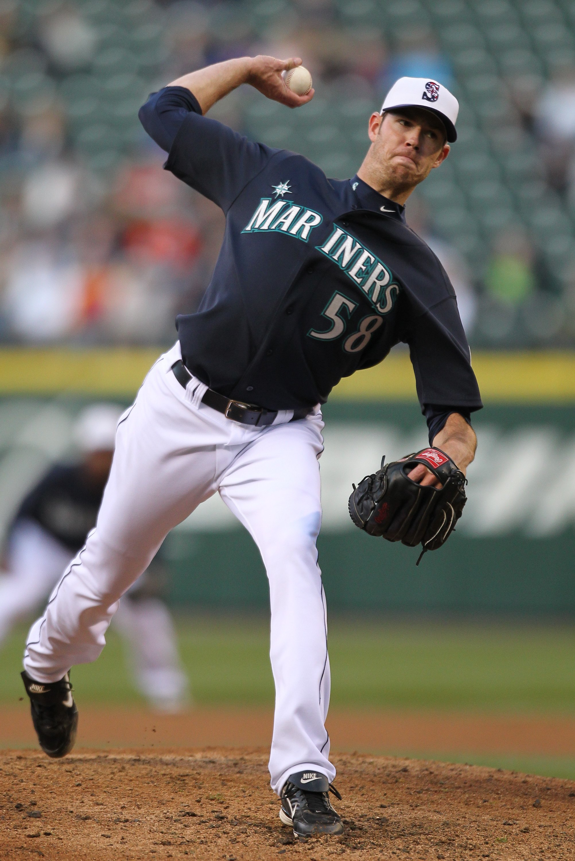 SEATTLE - MAY 31:  Starting pitcher Doug Fister #58 of the Seattle Mariners pitches against the Minnesota Twins at Safeco Field on May 31, 2010 in Seattle, Washington. (Photo by Otto Greule Jr/Getty Images)