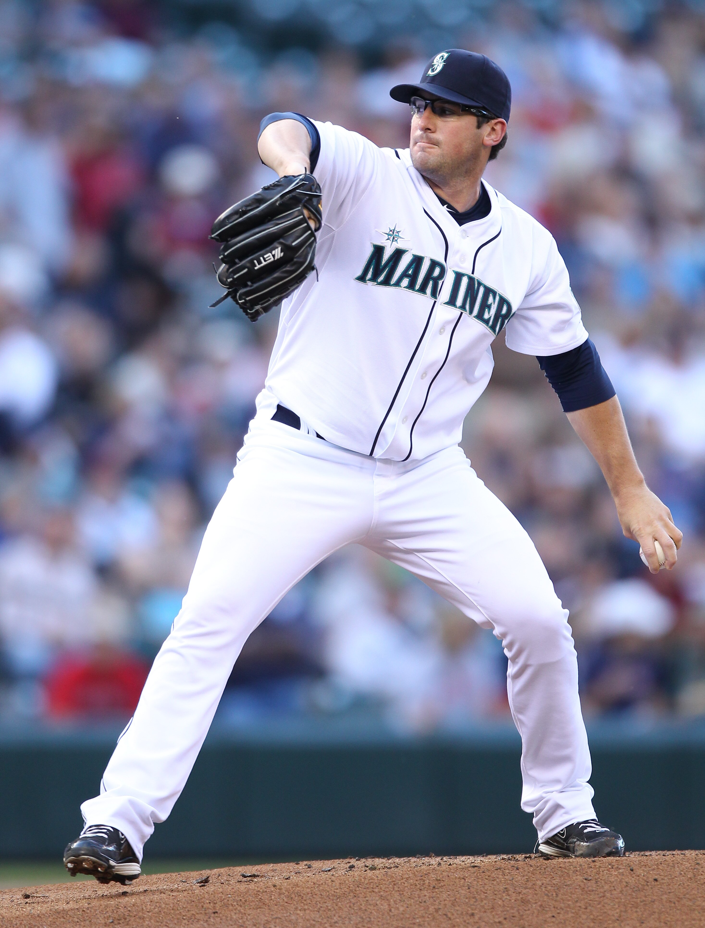 SEATTLE - JULY 22: Starting pitcher Ryan Rowland-Smith #18 of the Seattle Mariners pitches against the Boston Red Sox at Safeco Field on July 22, 2010 in Seattle, Washington. (Photo by Otto Greule Jr/Getty Images)
