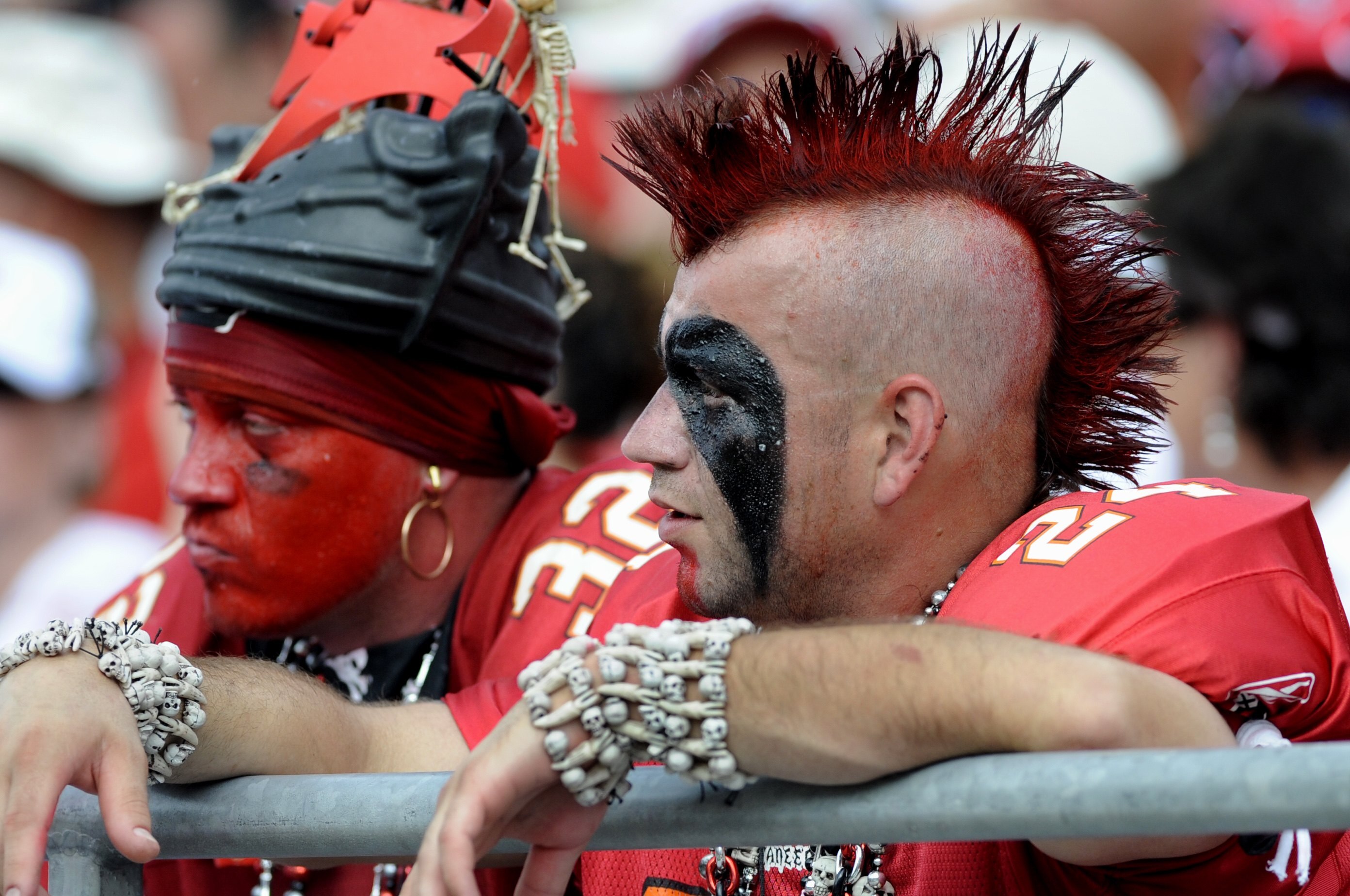 TAMPA, FL - SEPTEMBER 14: Fans of the Tampa Bay Buccaneers watch play against the Atlanta Falcons at Raymond James Stadium on September 14, 2008 in Tampa, Florida.  The Buccaneers defeated the Falcons 24-9. (Photo by Al Messerschmidt/Getty Images)