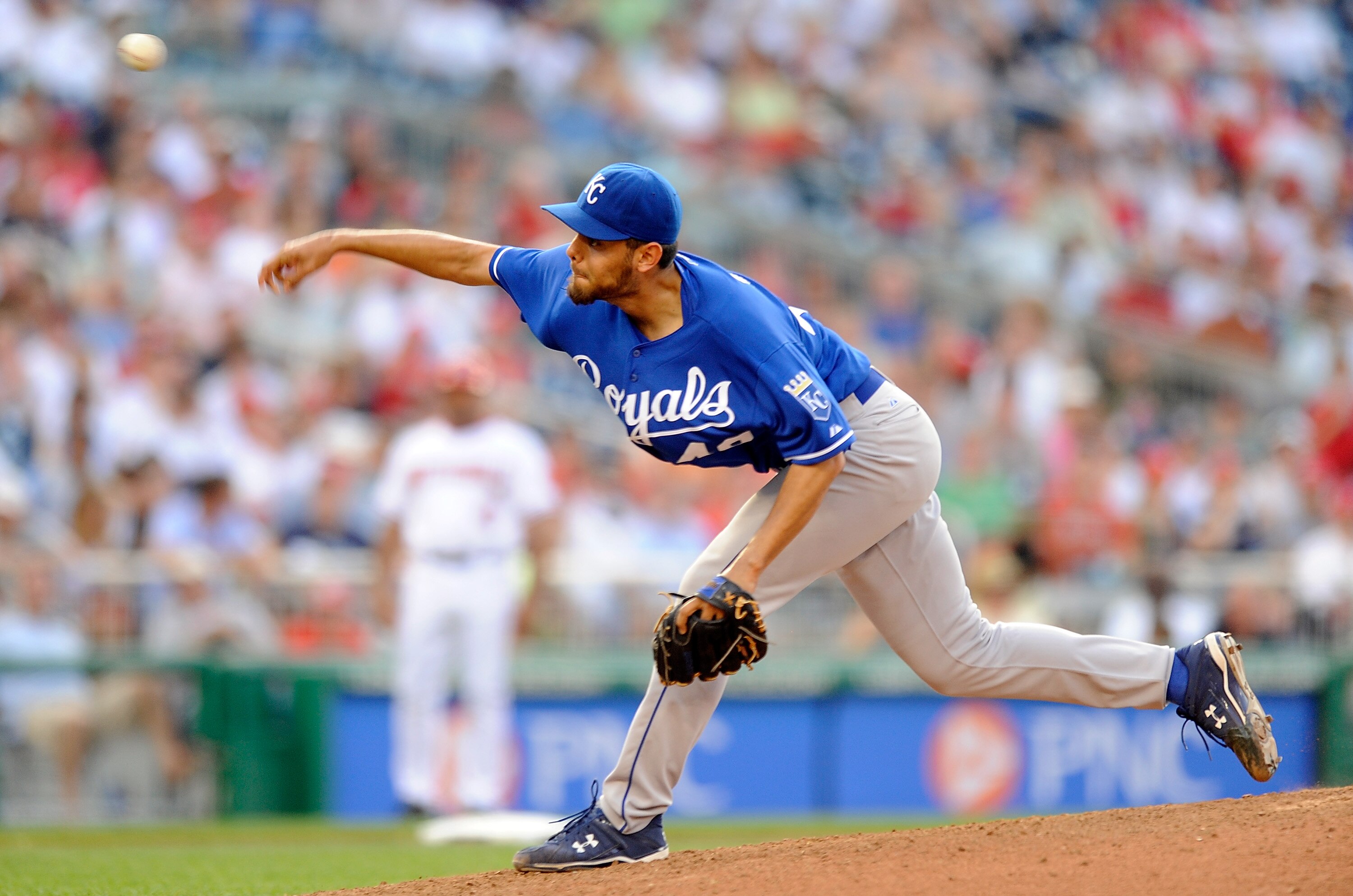 WASHINGTON - JUNE 23:  Joakim Soria #48 of the Kansas City Royals pitches against the Washington Nationals at Nationals Park on June 23, 2010 in Washington, DC.  (Photo by Greg Fiume/Getty Images)