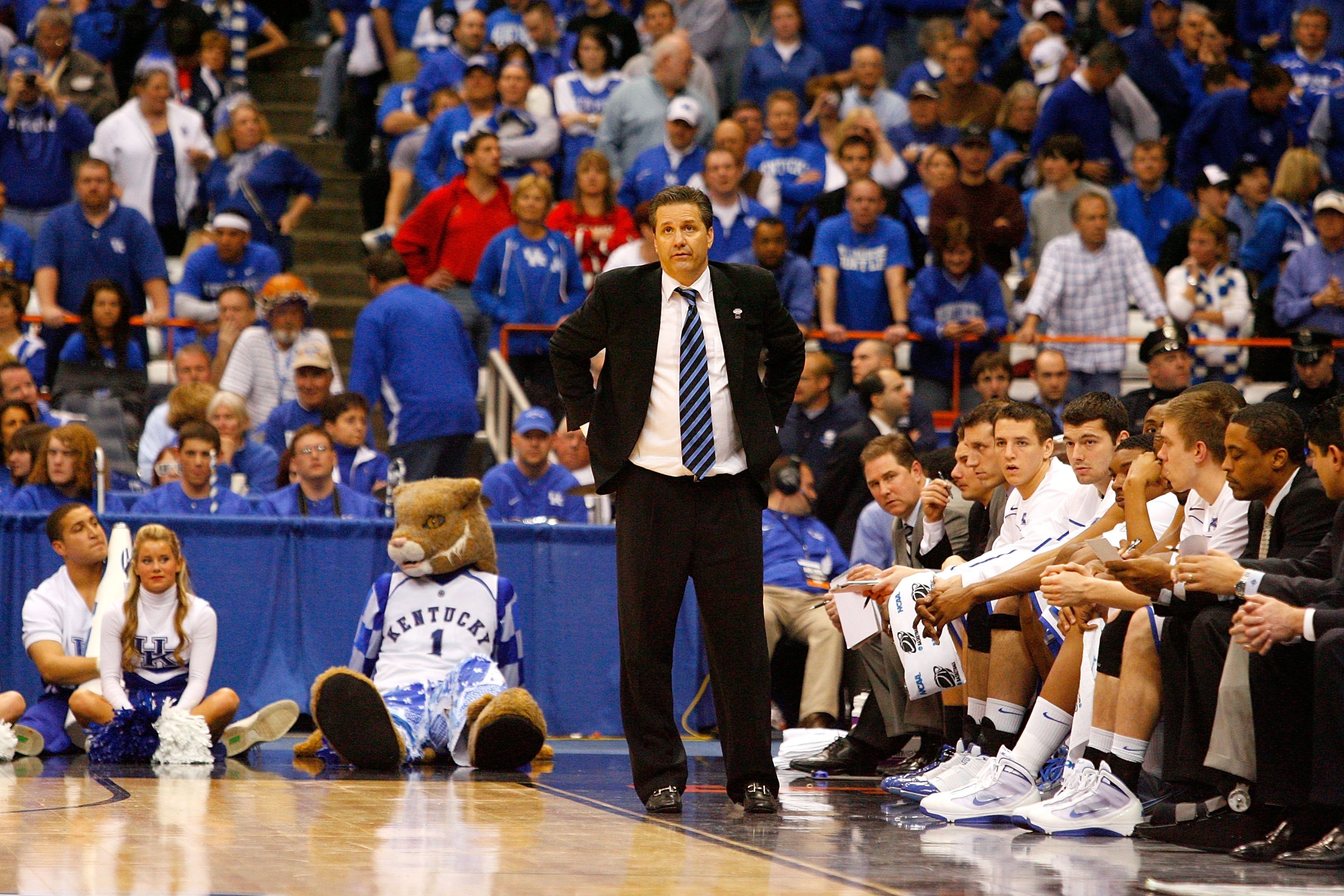SYRACUSE, NY - MARCH 25: Head coach John Calipari of the Kentucky Wildcats looks on as he coaches against the Cornell Big Red during the east regional semifinal of the 2010 NCAA men's basketball tournament at the Carrier Dome on March 25, 2010 in Syracus SYRACUSE, NY - MARCH 25: Head coach John Calipari of the Kentucky Wildcats looks on as he coaches against the Cornell Big Red during the east regional semifinal of the 2010 NCAA men's basketball tournament at the Carrier Dome on March 25, 2010 in Syracus