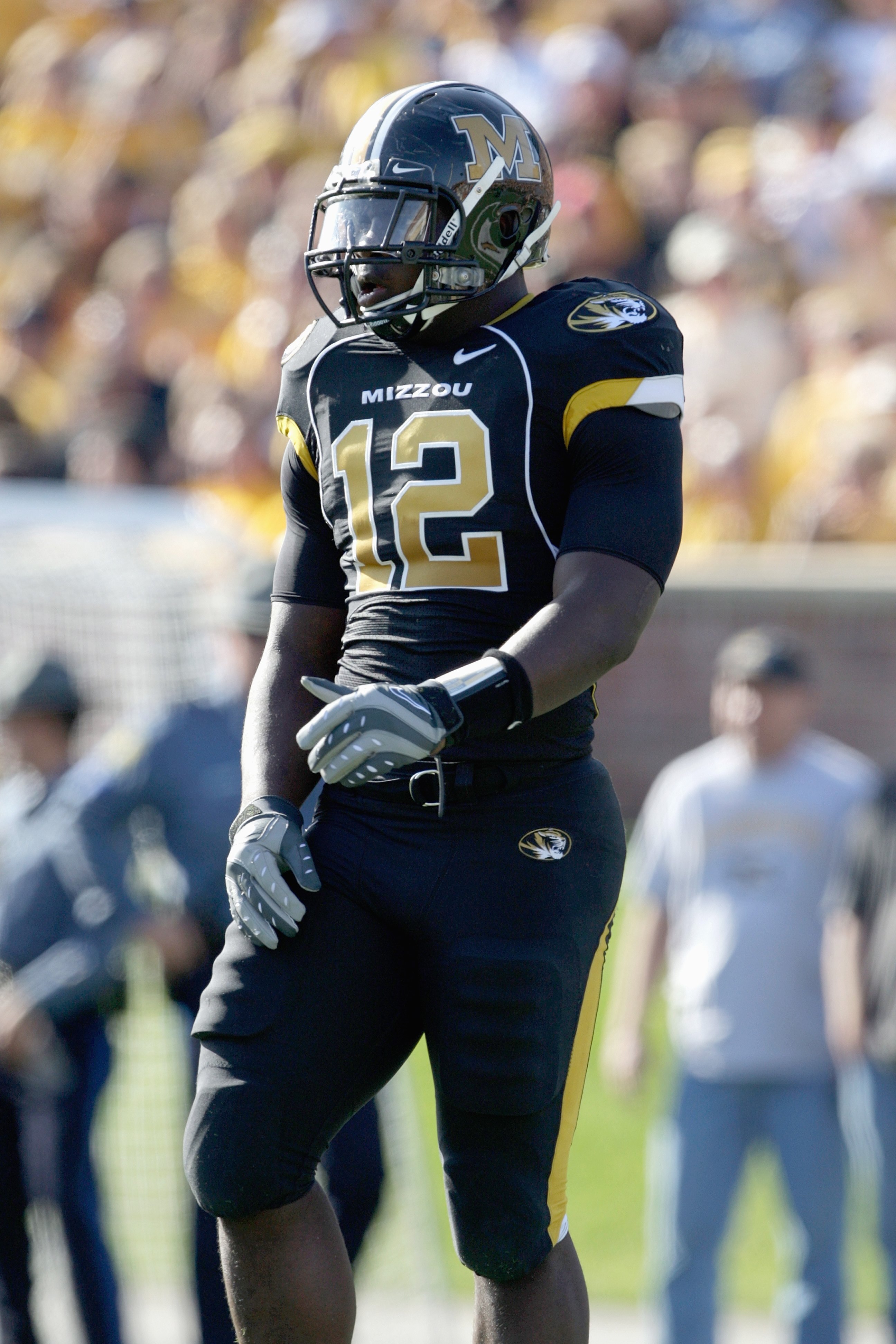 COLUMBIA, MO - NOVEMBER 7:  Sean Weatherspoon #12 of the Missouri Tigers walks on the field during the game against the Baylor Bears at Faurot Field/Memorial Stadium on November 7, 2009 in Columbia, Missouri. (Photo by Jamie Squire/Getty Images)