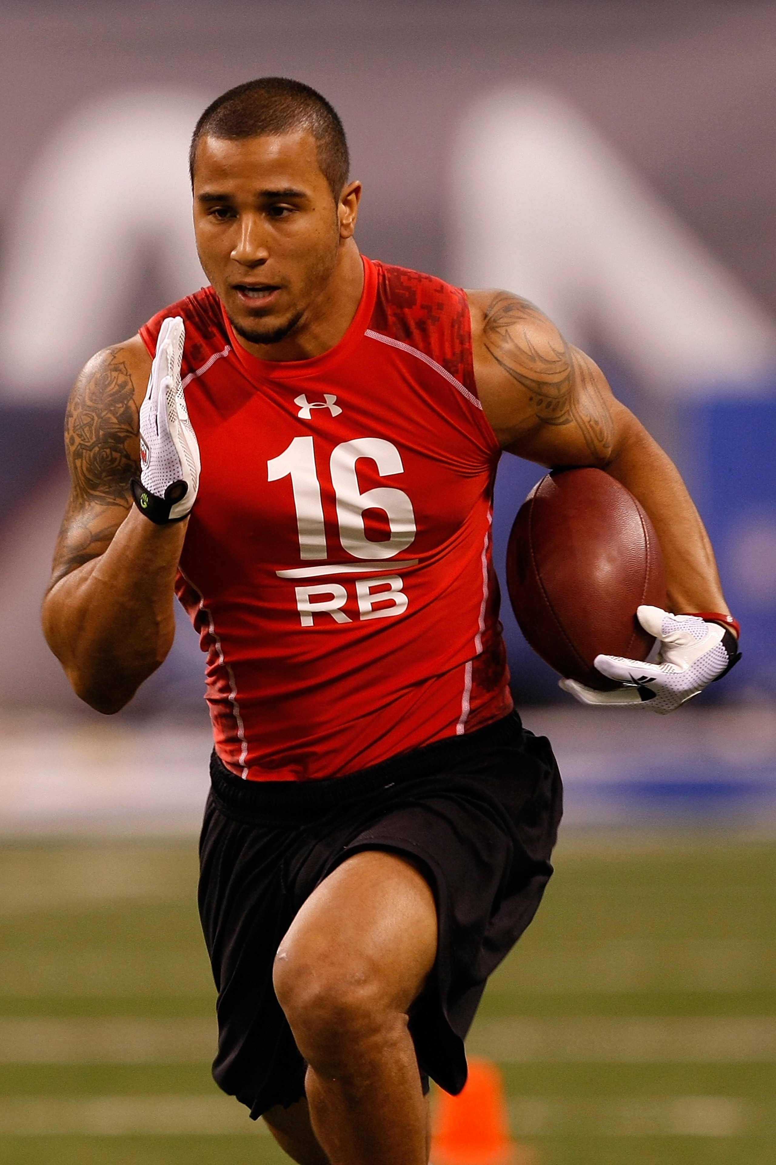 INDIANAPOLIS, IN - FEBRUARY 28: Running back Ryan Mathews of Fresno State runs during the NFL Scouting Combine presented by Under Armour at Lucas Oil Stadium on February 28, 2010 in Indianapolis, Indiana. (Photo by Scott Boehm/Getty Images)