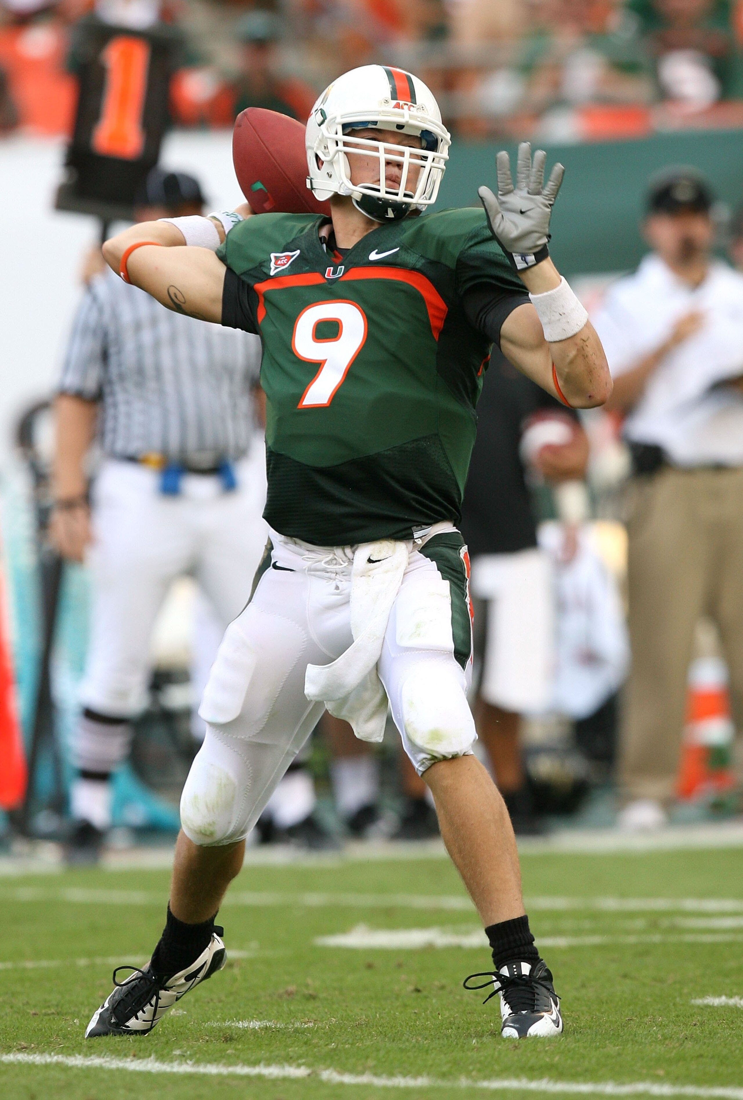 MIAMI - OCTOBER 25: Quarterback Robert Marve #9 of the Miami Hurricanes throws a pass while taking on the Wake Forest Demon Decons at Dolphin Stadium on October 25, 2008 in Miami, Florida. Miami defeated Wake Forest 16-10. (Photo by Doug Benc/Getty Imag MIAMI - OCTOBER 25: Quarterback Robert Marve #9 of the Miami Hurricanes throws a pass while taking on the Wake Forest Demon Decons at Dolphin Stadium on October 25, 2008 in Miami, Florida. Miami defeated Wake Forest 16-10. (Photo by Doug Benc/Getty Imag